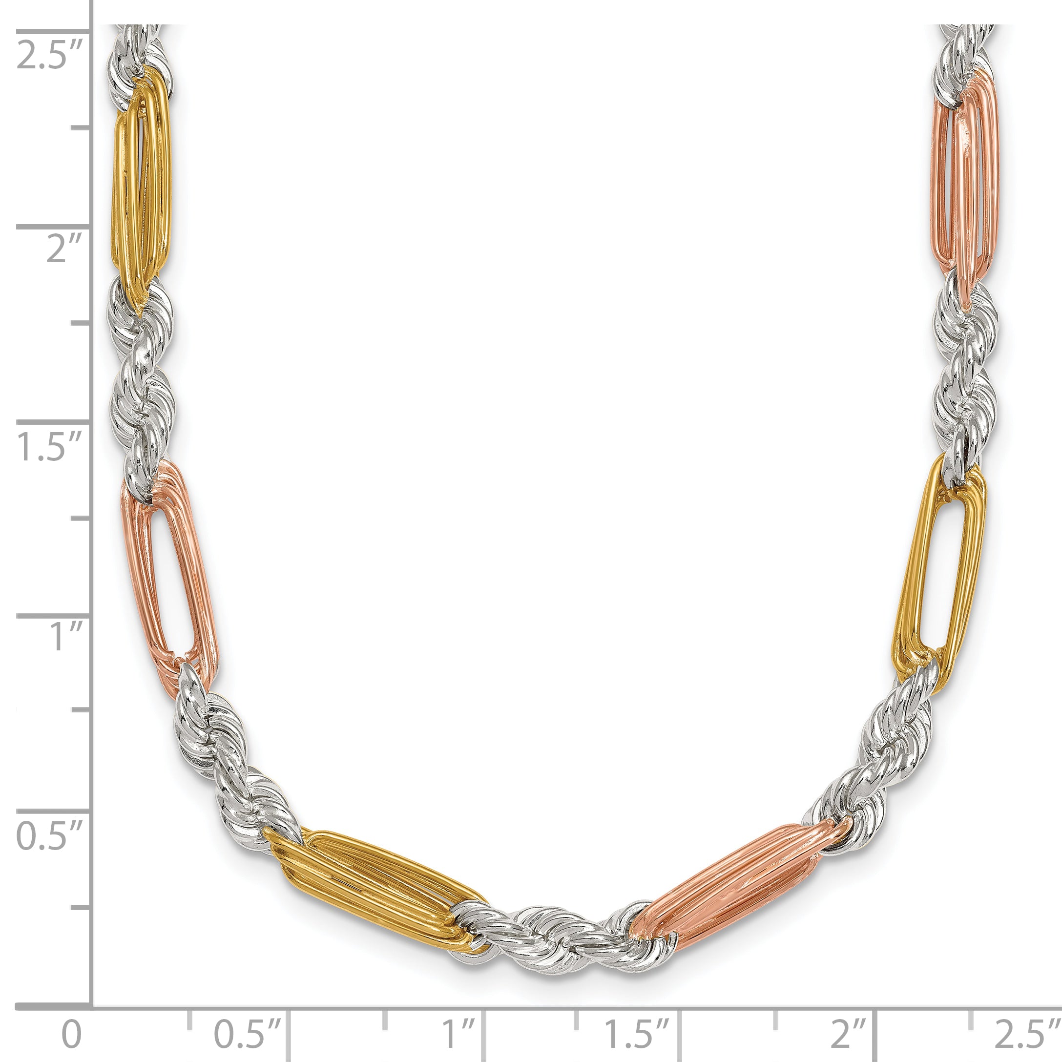 Sterling Silver Rose-tone and Gold-tone Polished 4.5mm Figaro Rope 18 Inch Necklace
