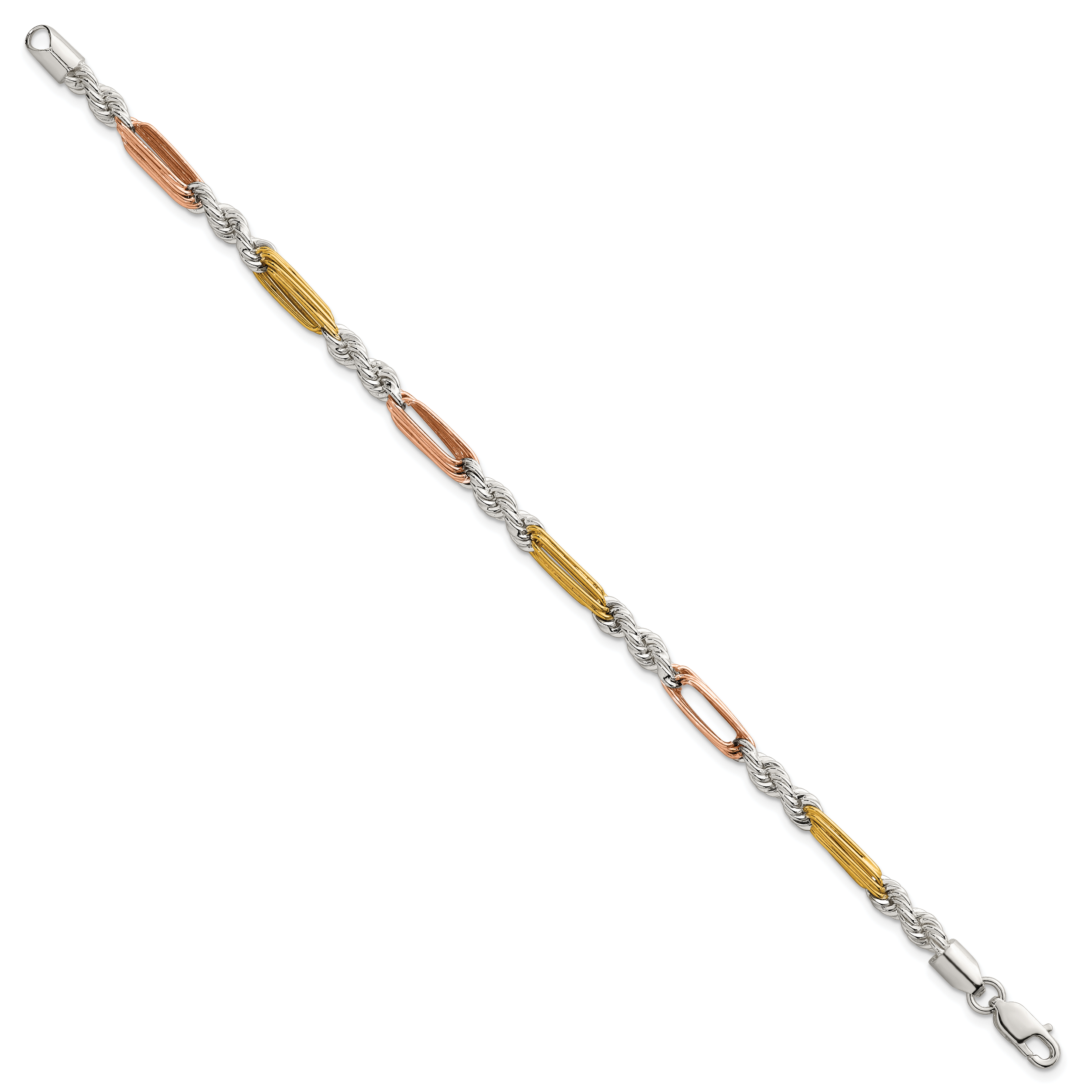 Sterling Silver Rose-tone and Gold-tone Polished 4.5mm Figaro Rope 7.5 Inch Bracelet Secondary image