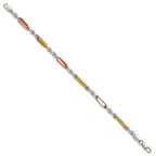Sterling Silver Rose-tone and Gold-tone Polished 4.5mm Figaro Rope 7.5 Inch Bracelet