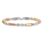 Sterling Silver Rose-tone and Gold-tone Polished 4.5mm Figaro Rope 7.5 Inch Bracelet