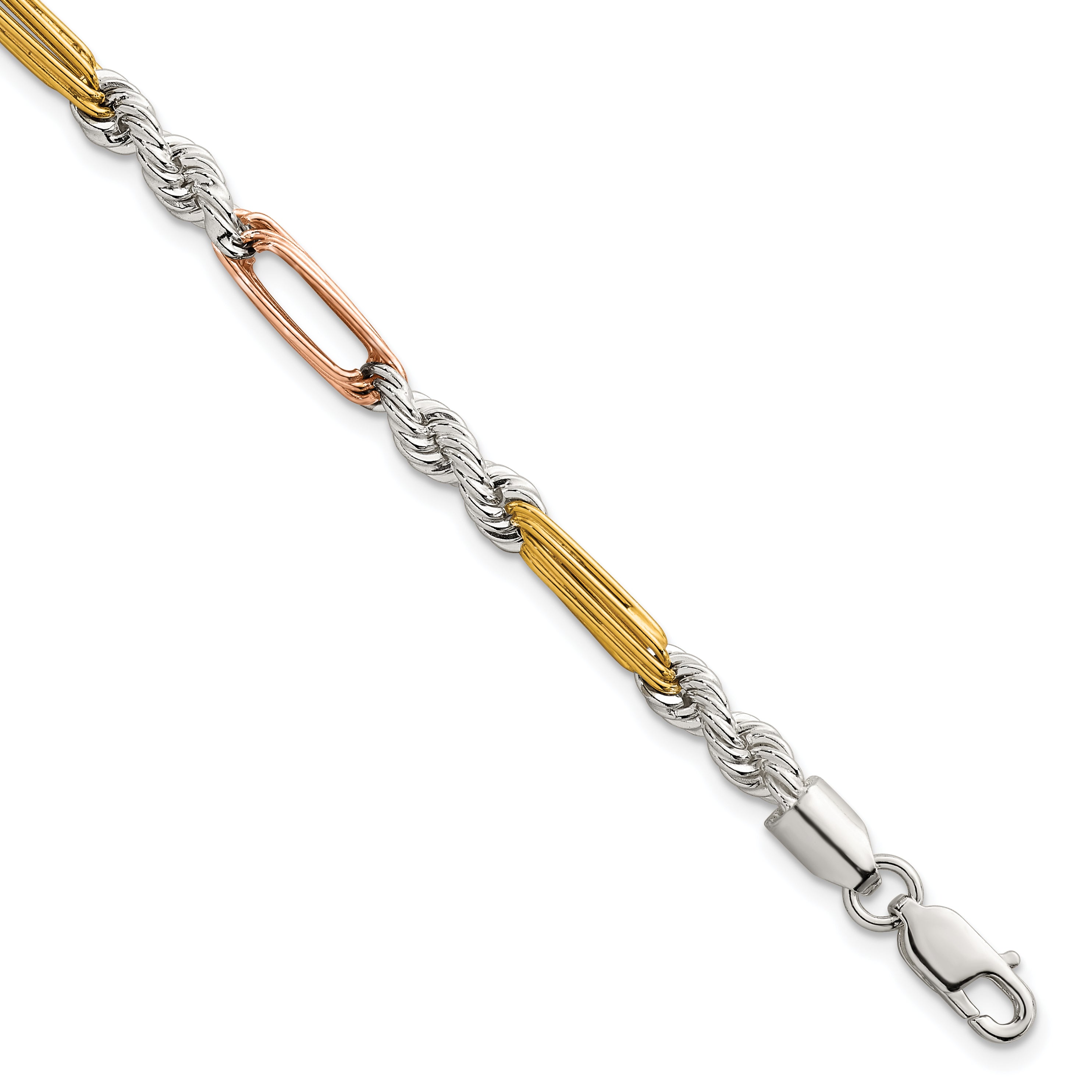 Sterling Silver Rose-tone and Gold-tone Polished 4.5mm Figaro Rope 7.5 Inch Bracelet Main image