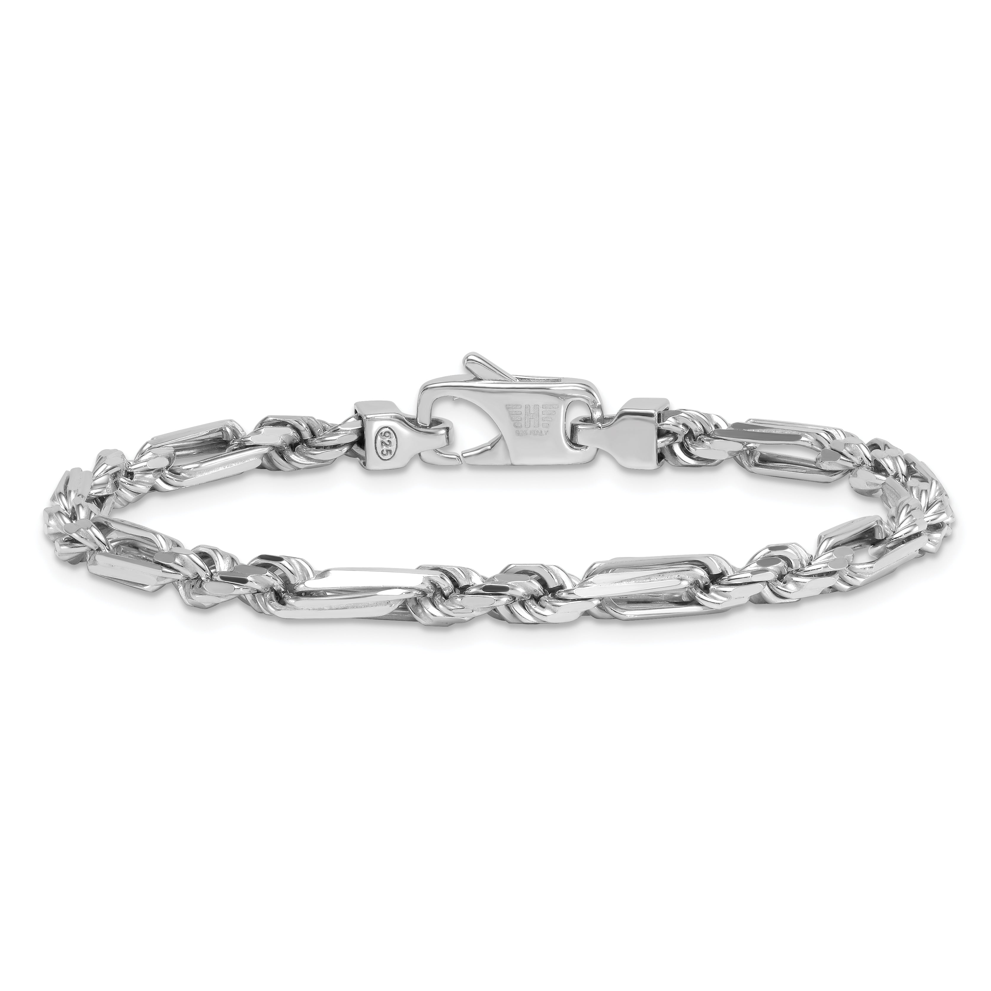 Sterling Silver Rhodium-plated Polished 4.75mm Figaro Rope Chain 8 inch Bracelet