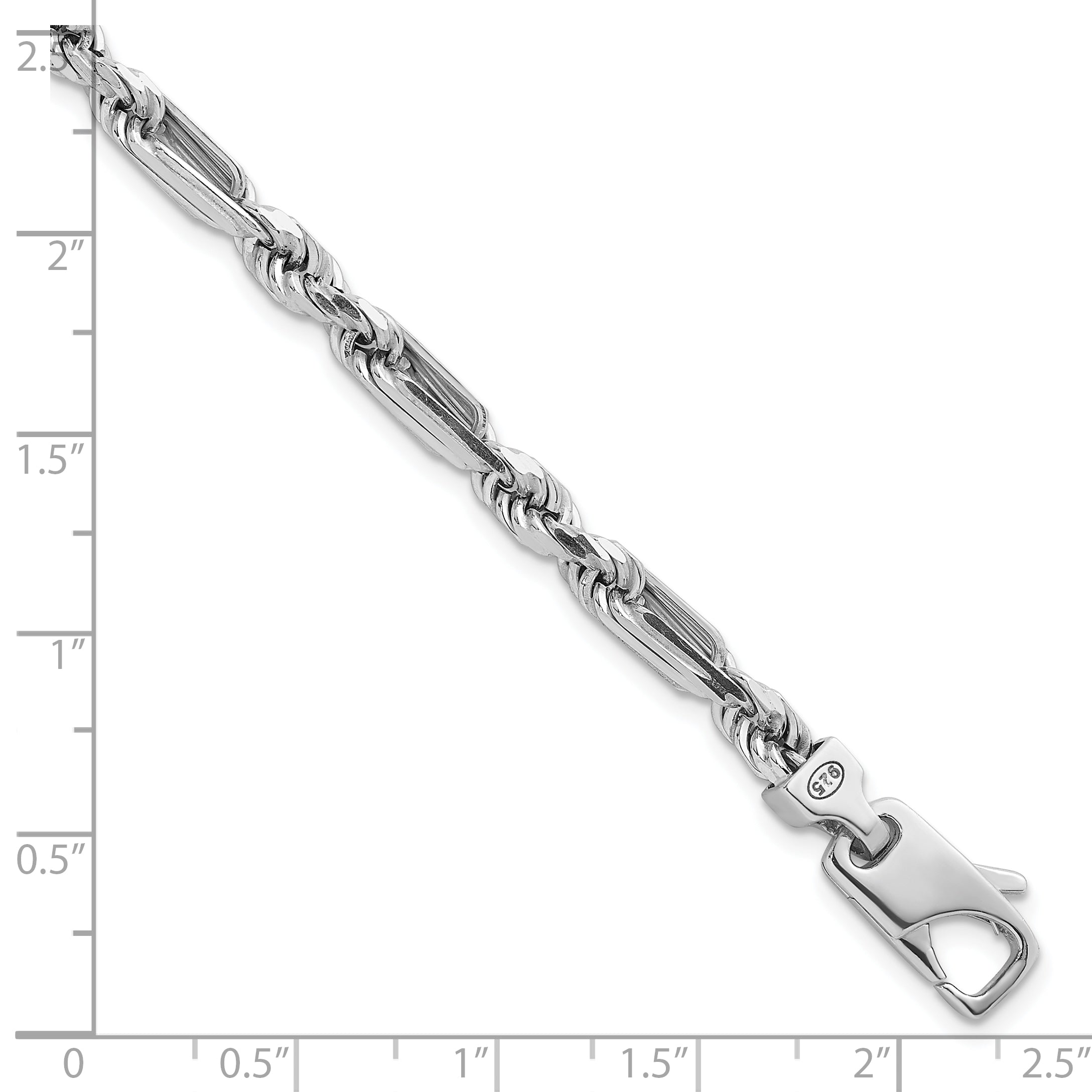 Sterling Silver Rhodium-plated Polished 4.75mm Figaro Rope Chain 8 inch Bracelet