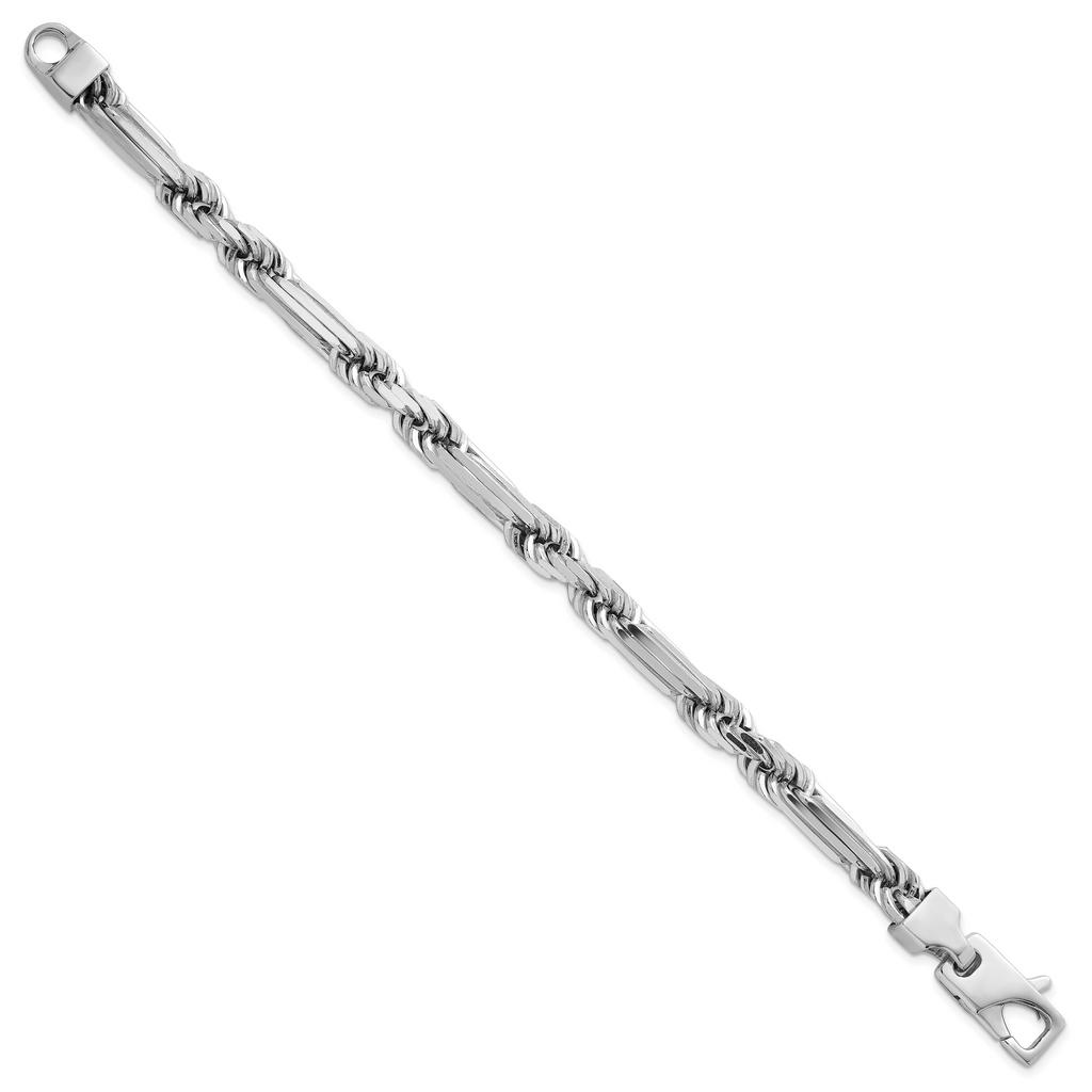 Sterling Silver Rhodium-plated Polished 8.00mm Figaro Rope Chain 8 inch Bracelet