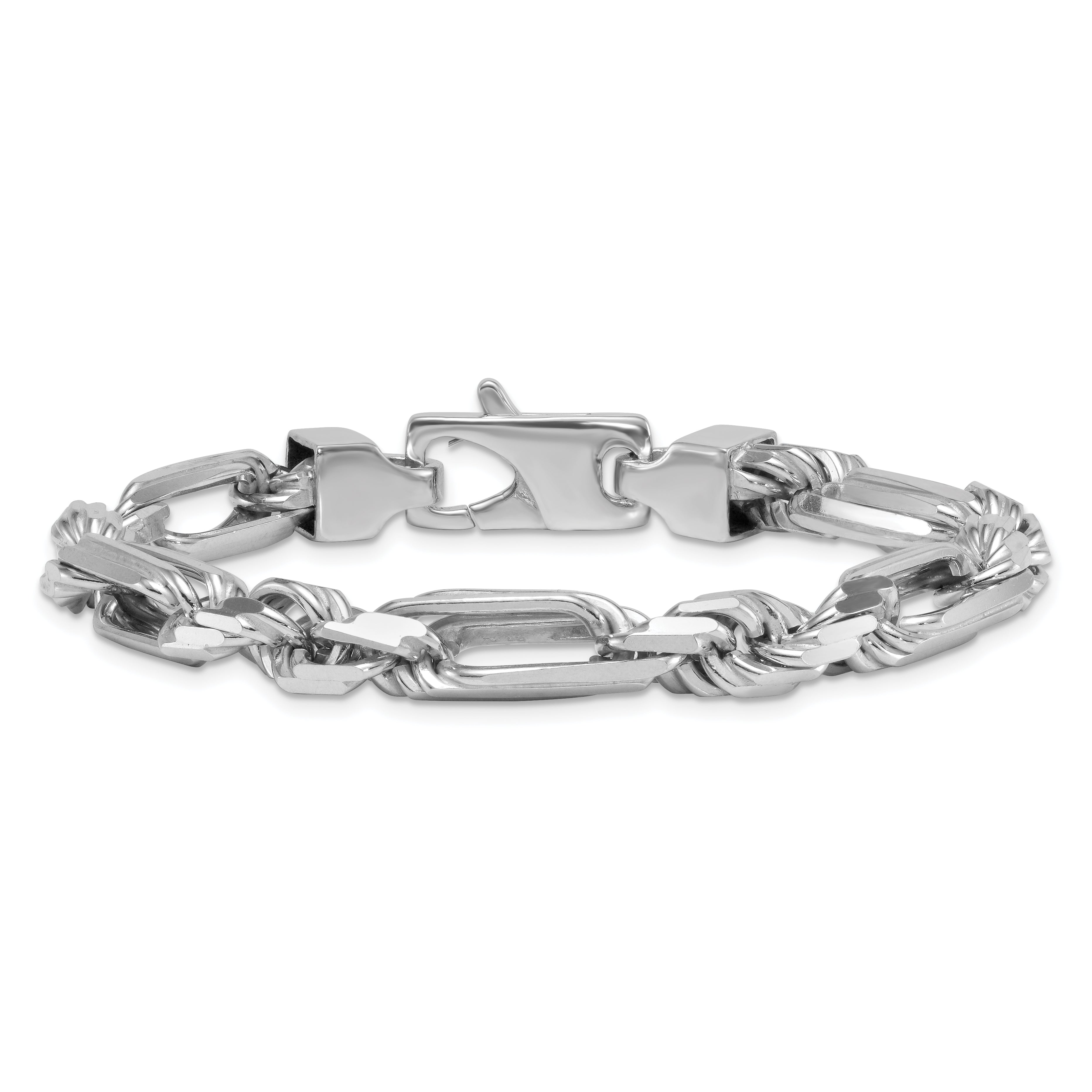 Sterling Silver Rhodium-plated Polished 8.00mm Figaro Rope Chain 8 inch Bracelet