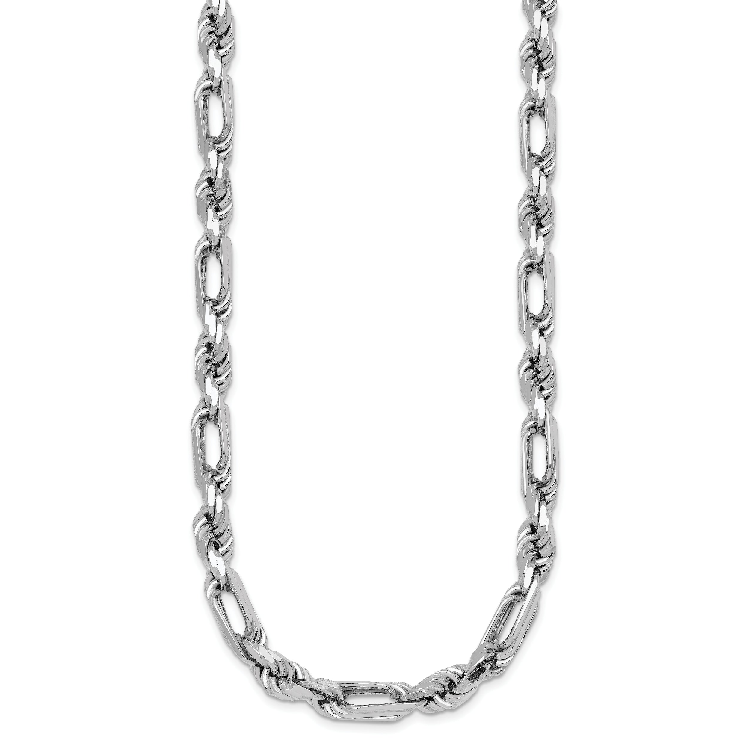 Sterling Silver Rhodium-plated Polished 7.00mm Figaro Rope Chain 19.75 inch Necklace