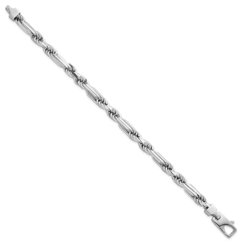 Sterling Silver Rhodium-plated Polished 7.00mm Figaro Rope Chain 8 inch Bracelet