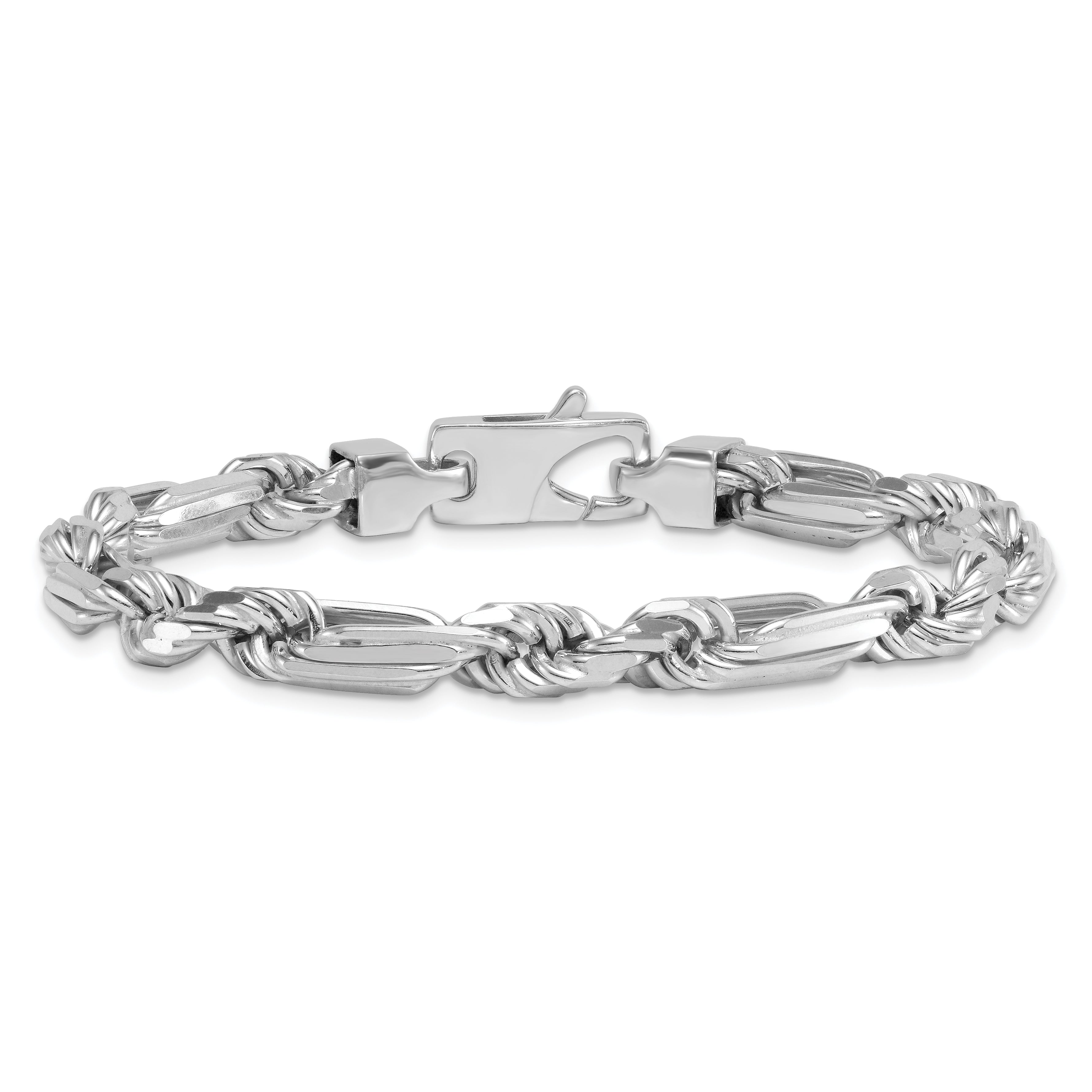 Sterling Silver Rhodium-plated Polished 7.00mm Figaro Rope Chain 8 inch Bracelet