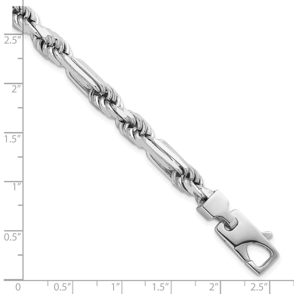 Sterling Silver Rhodium-plated Polished 7.00mm Figaro Rope Chain 8 inch Bracelet