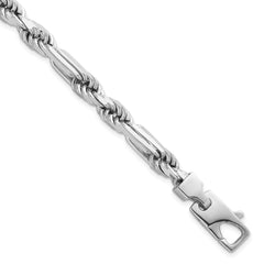 Sterling Silver Rhodium-plated Polished 7.00mm Figaro Rope Chain 8 inch Bracelet