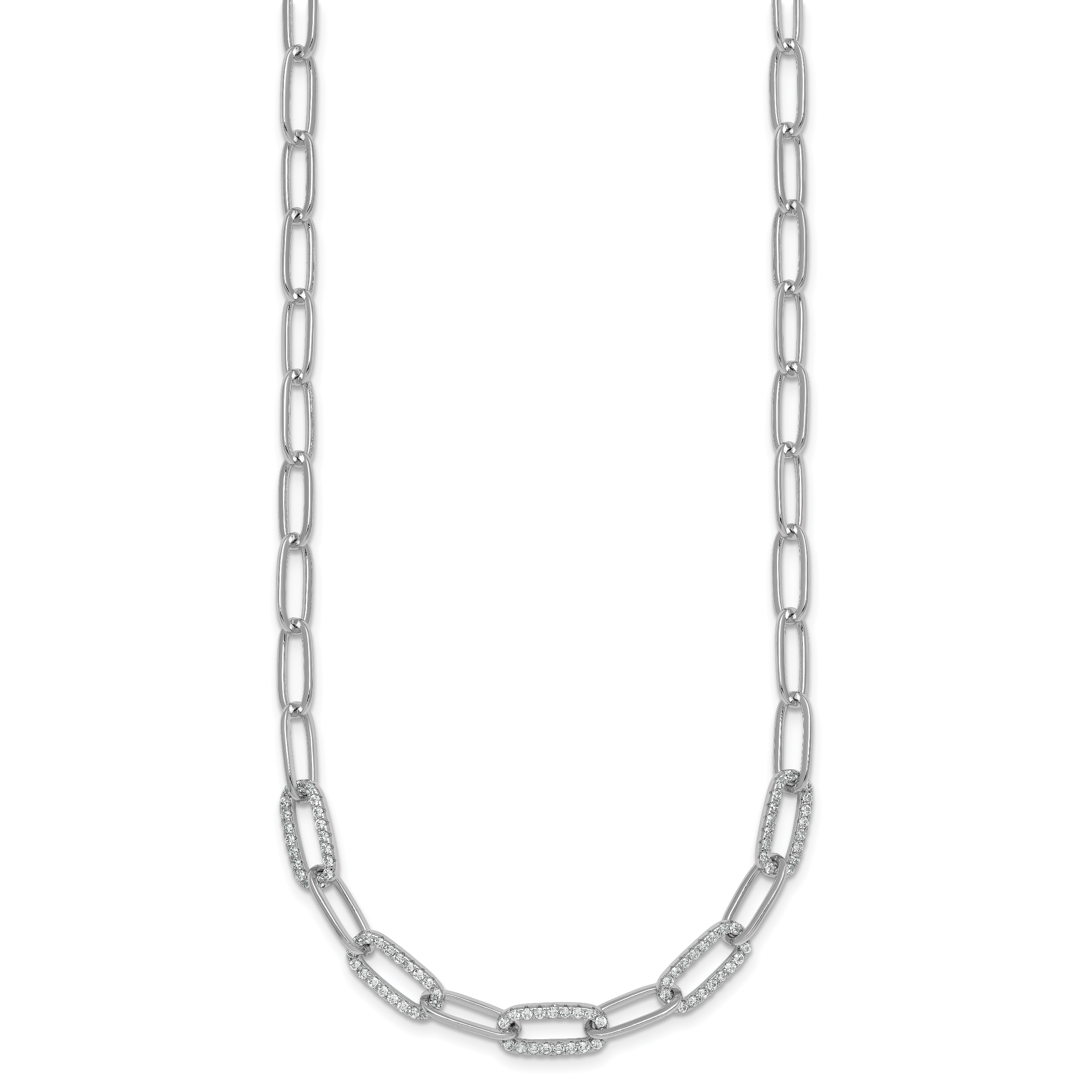 Sterling Silver Rhodium-plated Polished Fancy CZ Paperclip Chain 18 Inch Necklace Secondary image
