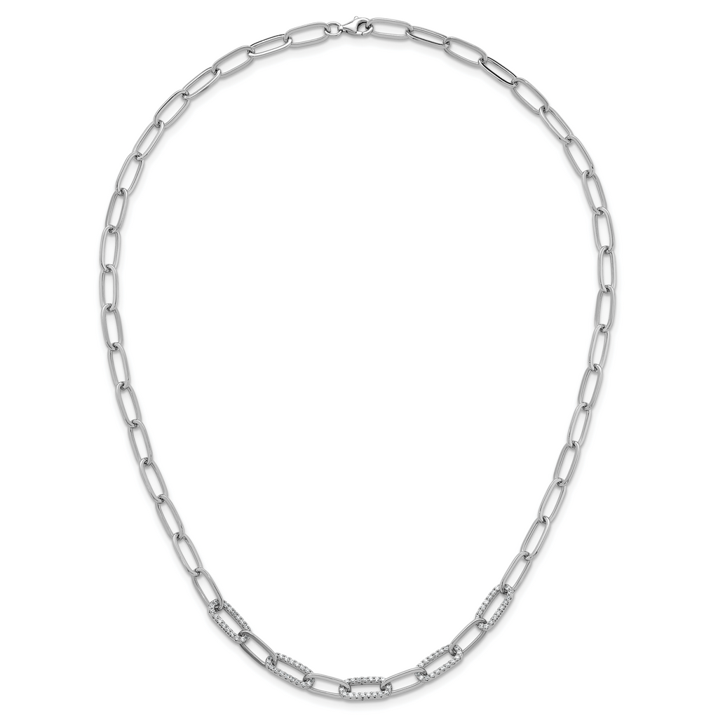 Sterling Silver Rhodium-plated Polished Fancy CZ Paperclip Chain 18 Inch Necklace