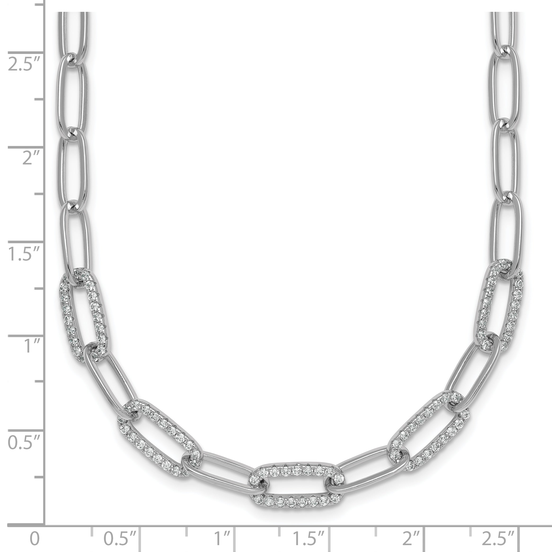 Sterling Silver Rhodium-plated Polished Fancy CZ Paperclip Chain 18 Inch Necklace