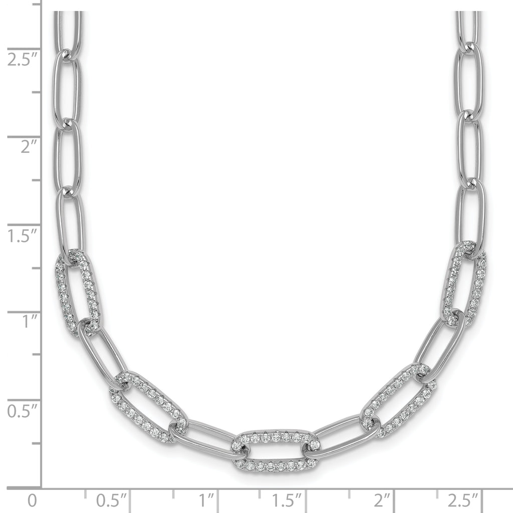 Sterling Silver Rhodium-plated Polished Fancy CZ Paperclip Chain 18 Inch Necklace