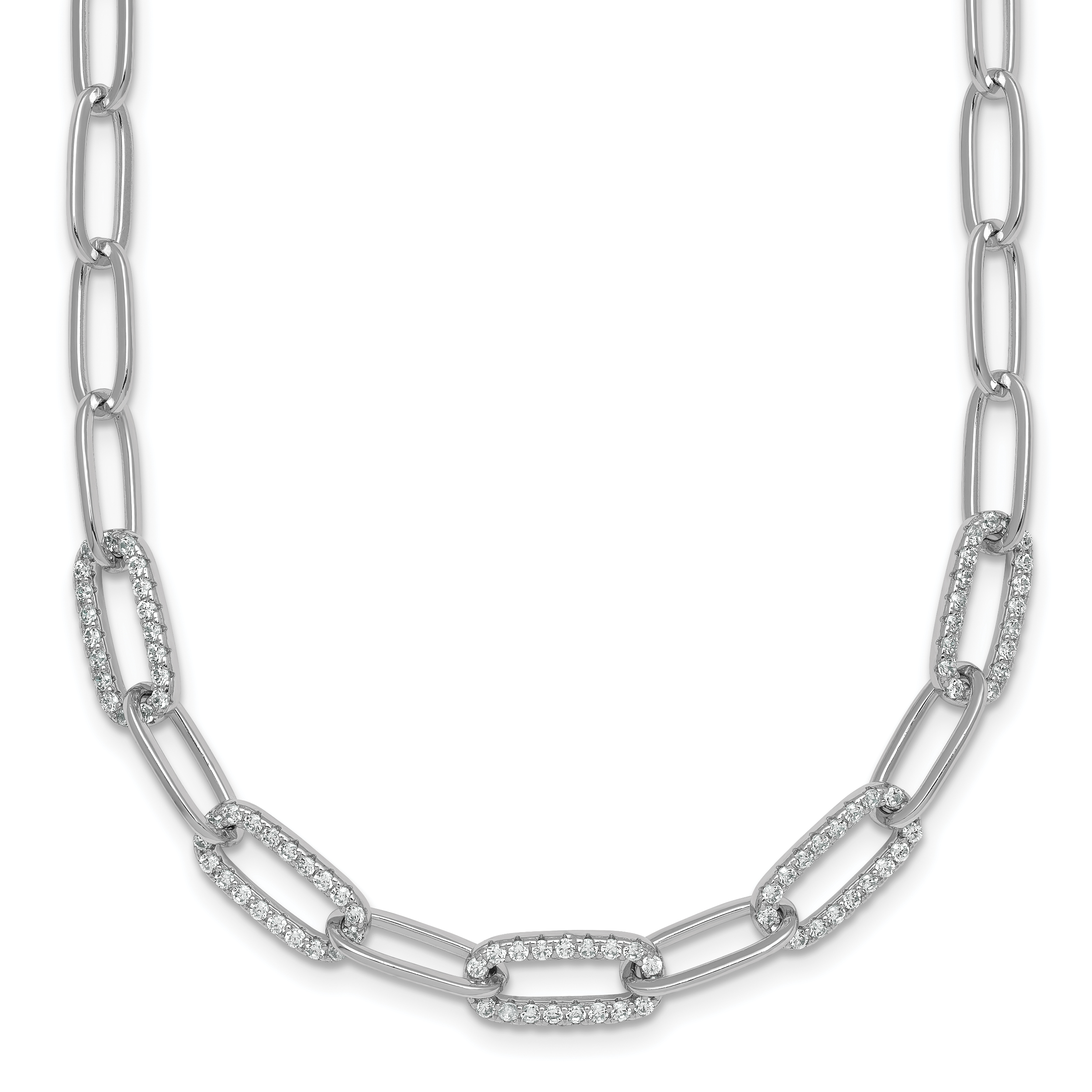 Sterling Silver Rhodium-plated Polished Fancy CZ Paperclip Chain 18 Inch Necklace Main image