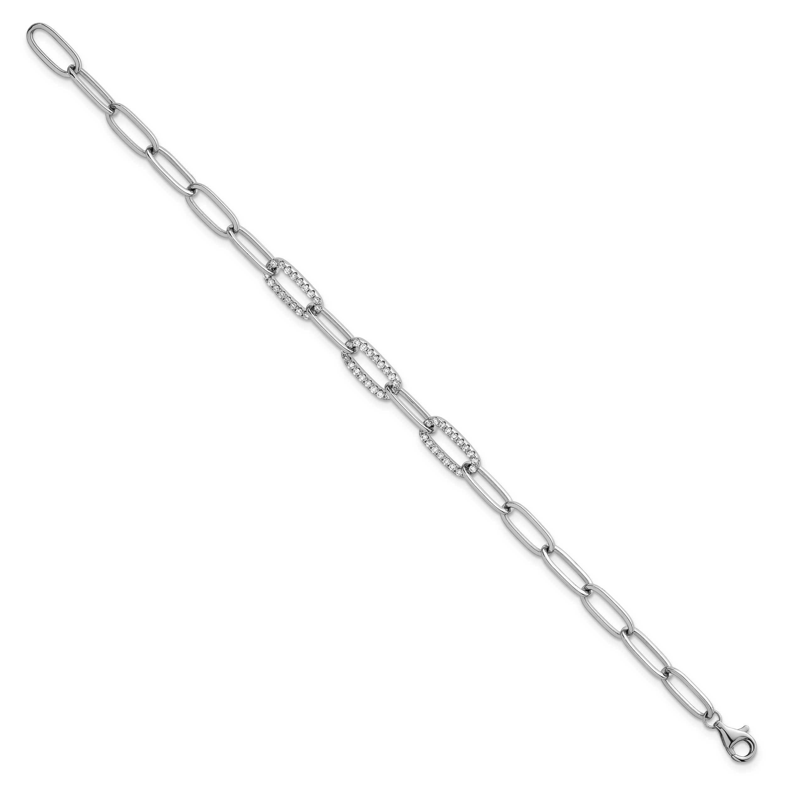 Sterling Silver Rhodium-plated Polished Fancy CZ Paperclip Chain 7 Inch Bracelet Secondary image