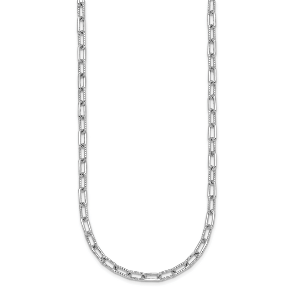 Sterling Silver Rhodium-plated Polished and Twisted Paperclip Link 16 Inch with 2 Inch Extension Necklace