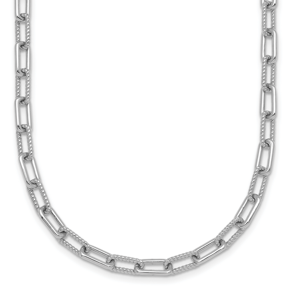 Sterling Silver Rhodium-plated Polished and Twisted Paperclip Link 16 Inch with 2 Inch Extension Necklace
