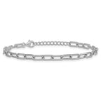 Sterling Silver Rhodium-plated Polished and Twisted Paperclip Link 7 Inch with 1 Inch Extension Bracelet