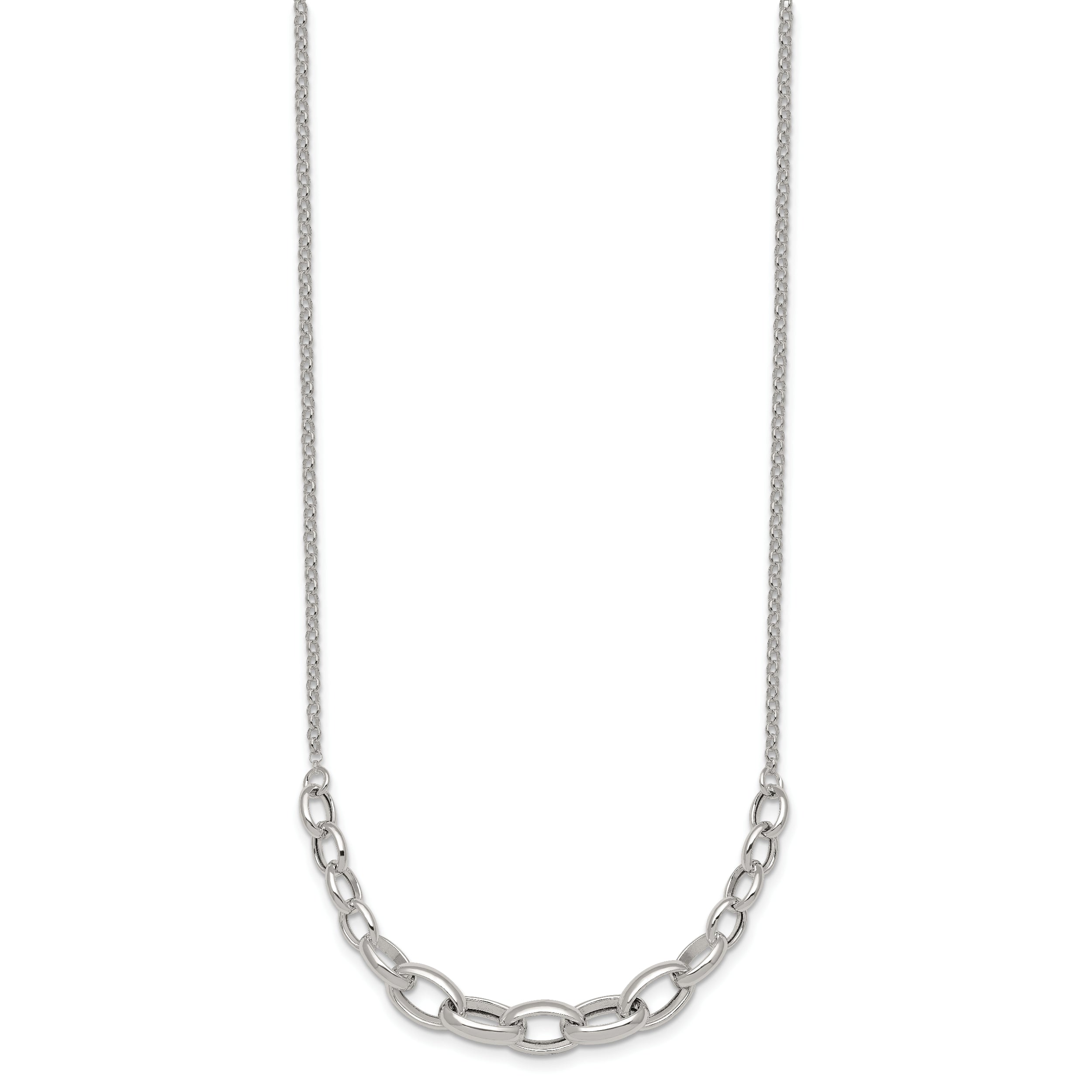 Sterling Silver Polished Fancy Graduated Cable Link 16 Inch with 2 Inch Extension Necklace