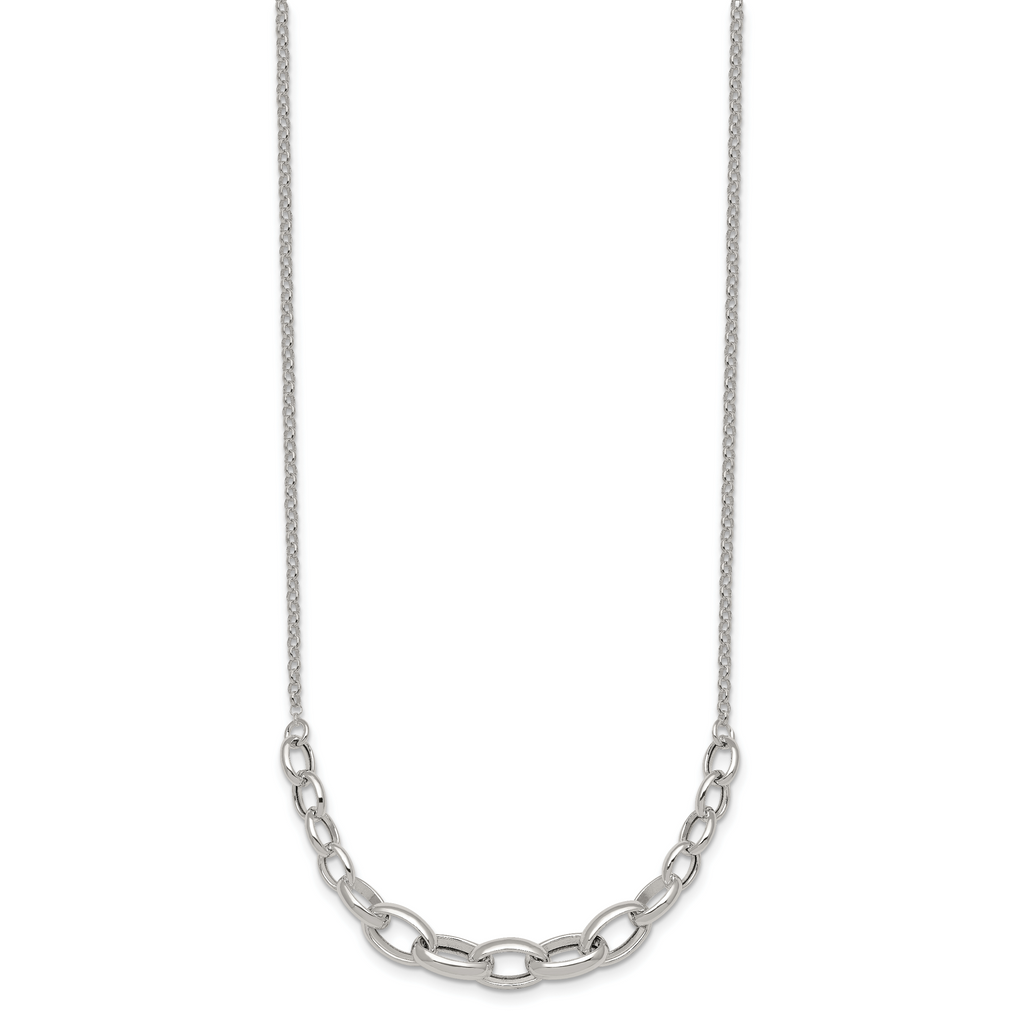 Sterling Silver Polished Fancy Graduated Cable Link 16 Inch with 2 Inch Extension Necklace