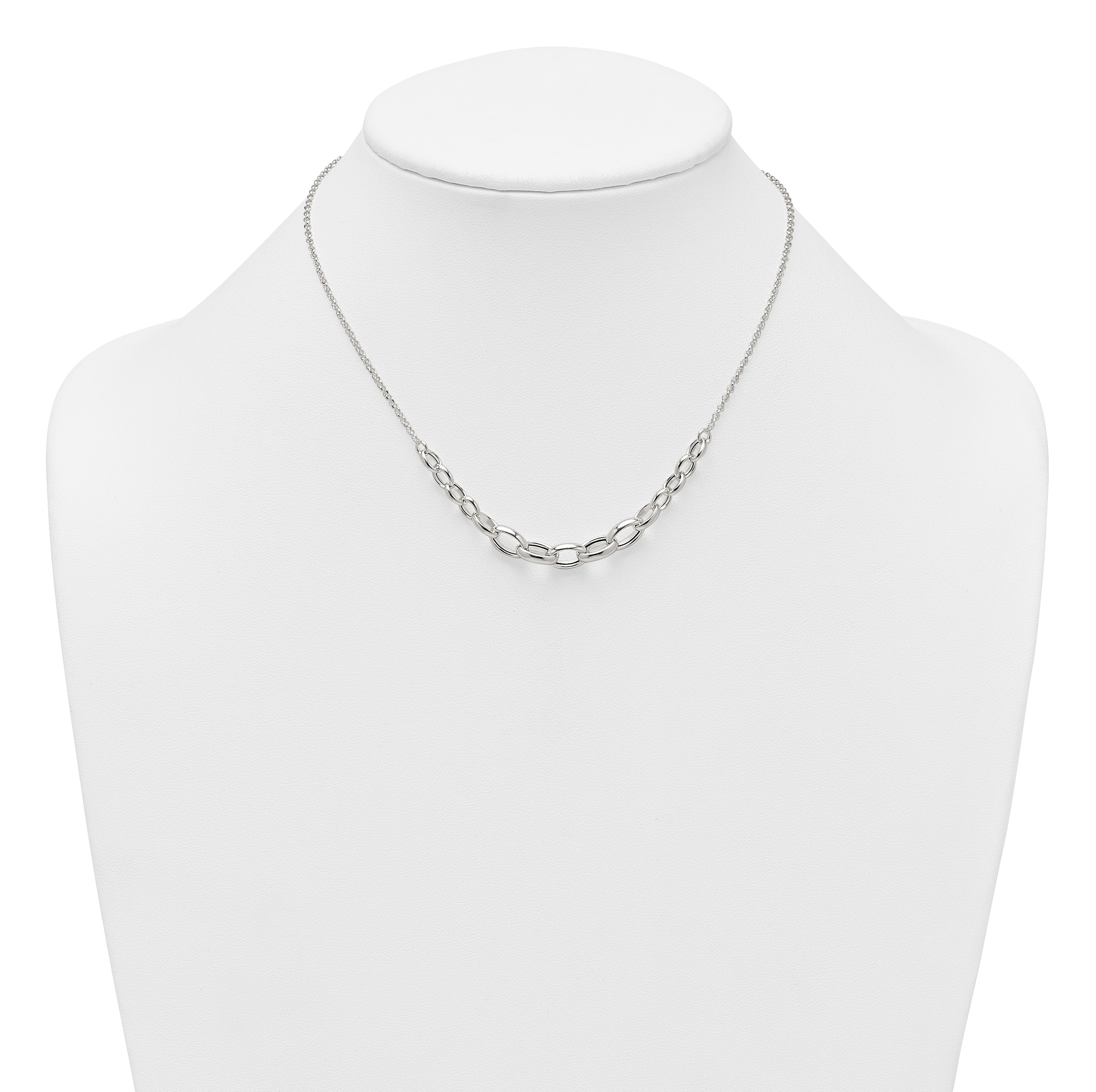 Sterling Silver Polished Fancy Graduated Cable Link 16 Inch with 2 Inch Extension Necklace