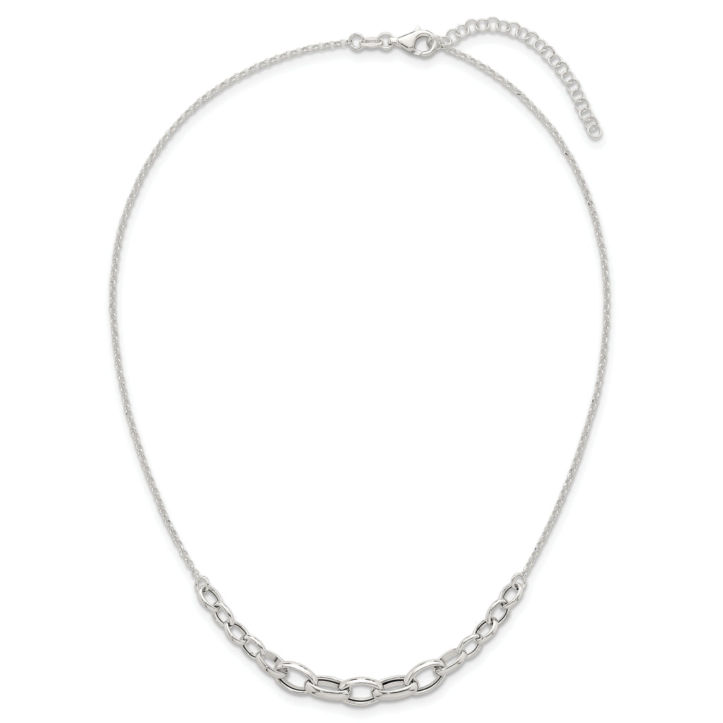Sterling Silver Polished Fancy Graduated Cable Link 16 Inch with 2 Inch Extension Necklace