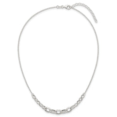 Sterling Silver Polished Fancy Graduated Cable Link 16 Inch with 2 Inch Extension Necklace
