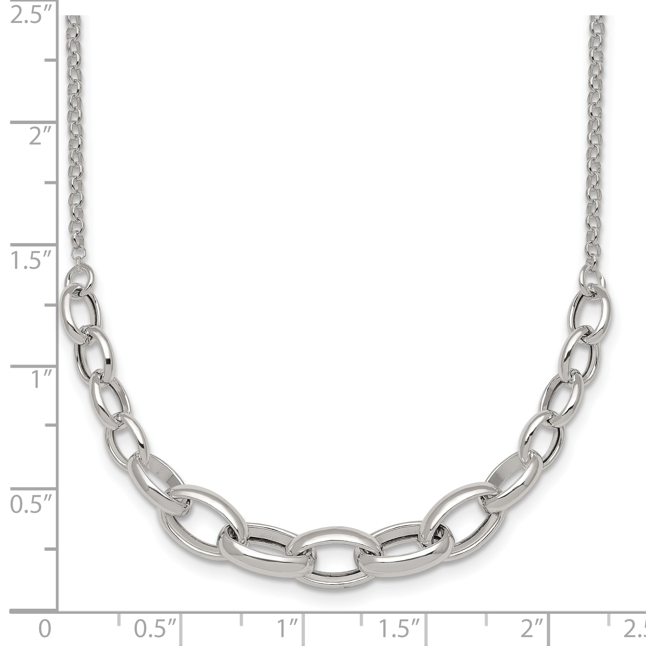 Sterling Silver Polished Fancy Graduated Cable Link 16 Inch with 2 Inch Extension Necklace