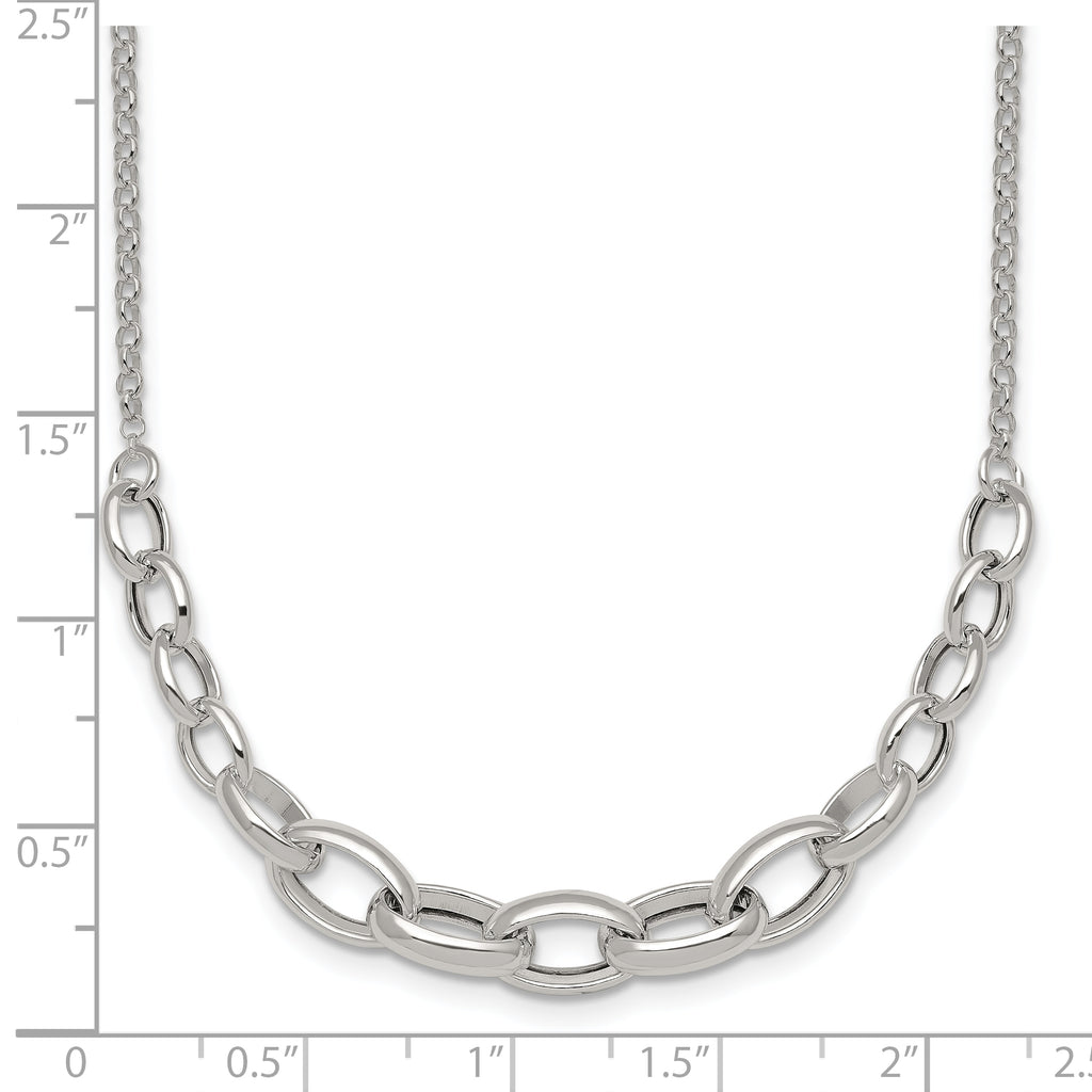 Sterling Silver Polished Fancy Graduated Cable Link 16 Inch with 2 Inch Extension Necklace