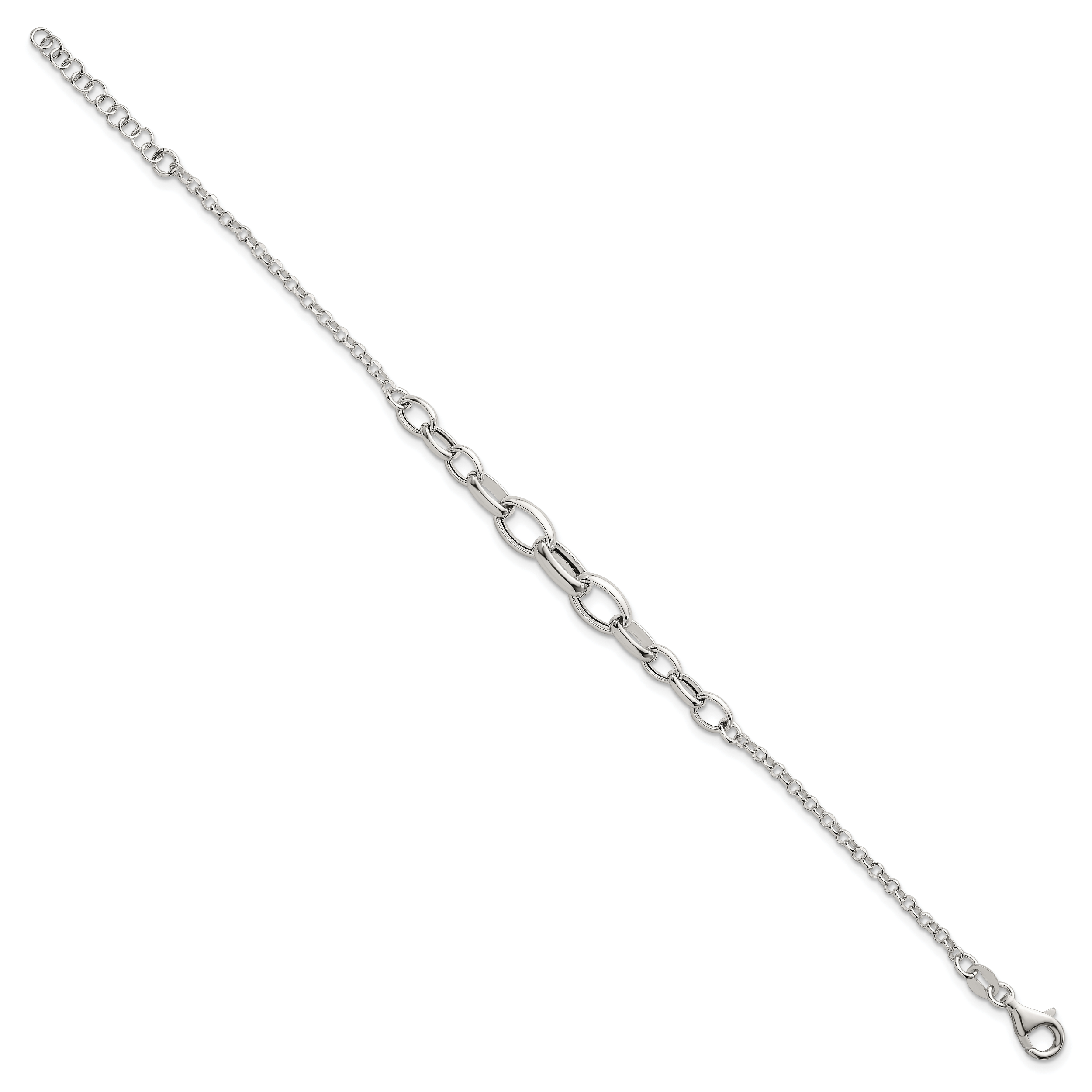Sterling Silver Polished Fancy Graduated Cable Link 7 Inch with 1 Inch Extension Bracelet Secondary image