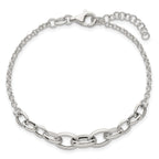 Sterling Silver Polished Fancy Graduated Cable Link 7 Inch with 1 Inch Extension Bracelet