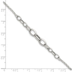 Sterling Silver Polished Fancy Graduated Cable Link 7 Inch with 1 Inch Extension Bracelet