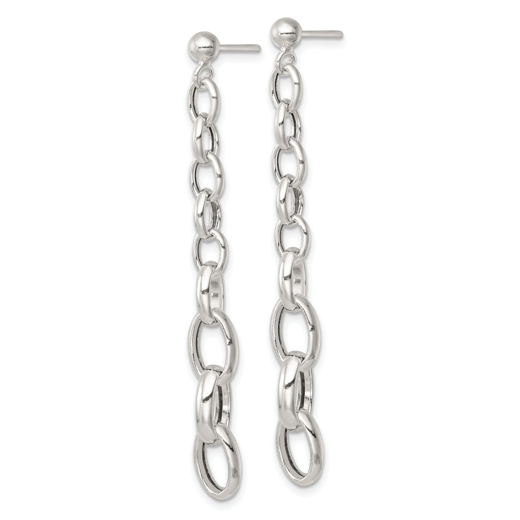 Sterling Silver Polished Graduated Cable Link Post Dangle Earrings