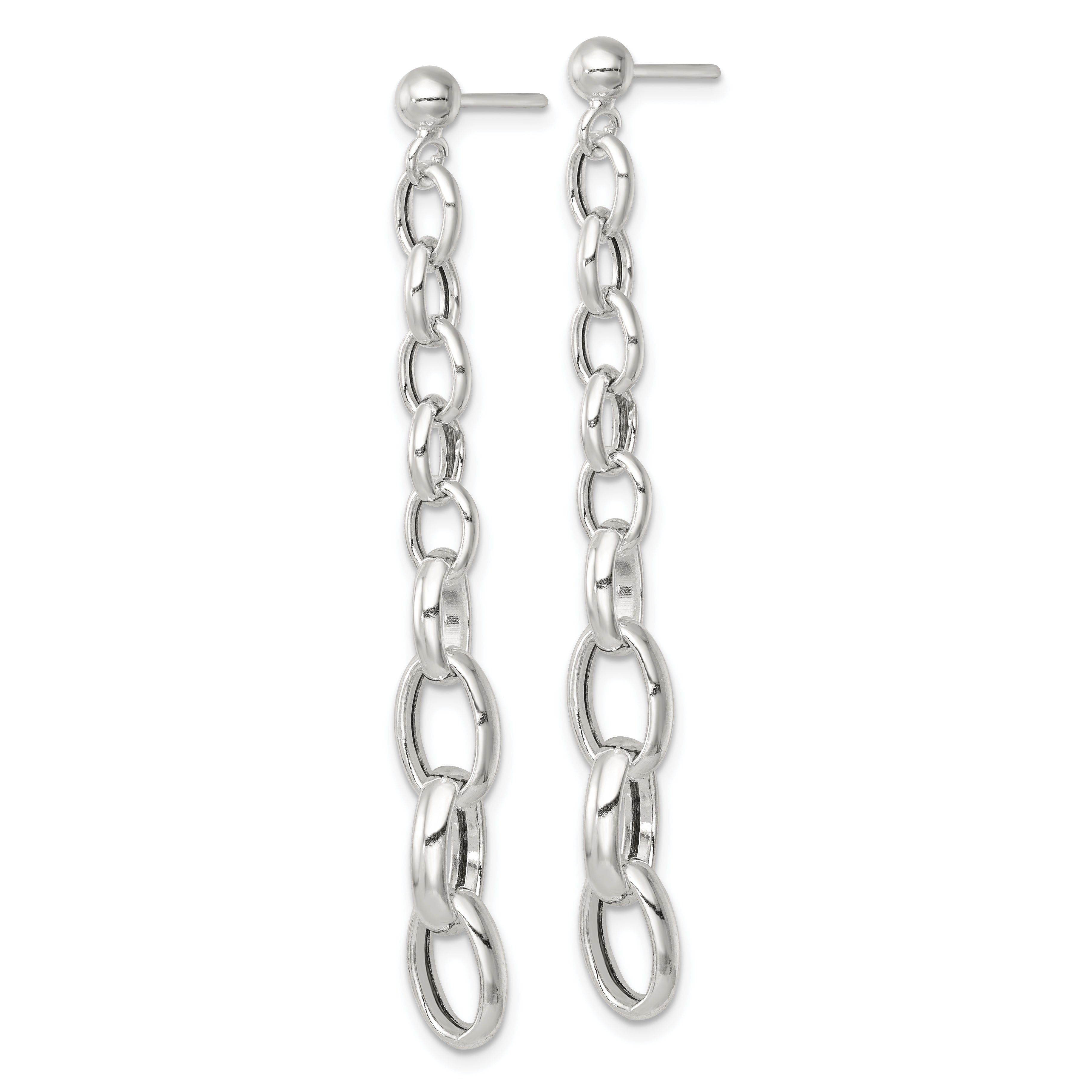 Sterling Silver Polished Graduated Cable Link Post Dangle Earrings