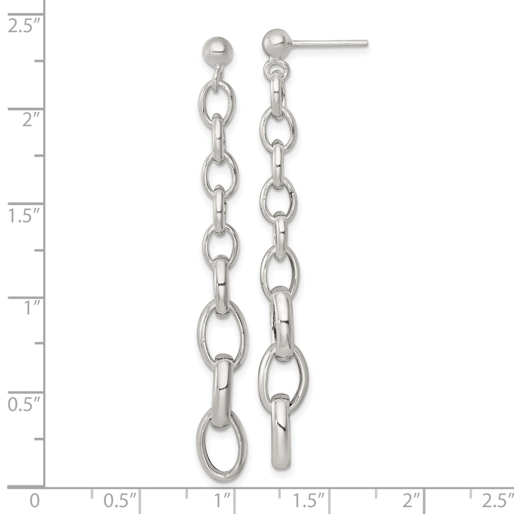 Sterling Silver Polished Graduated Cable Link Post Dangle Earrings