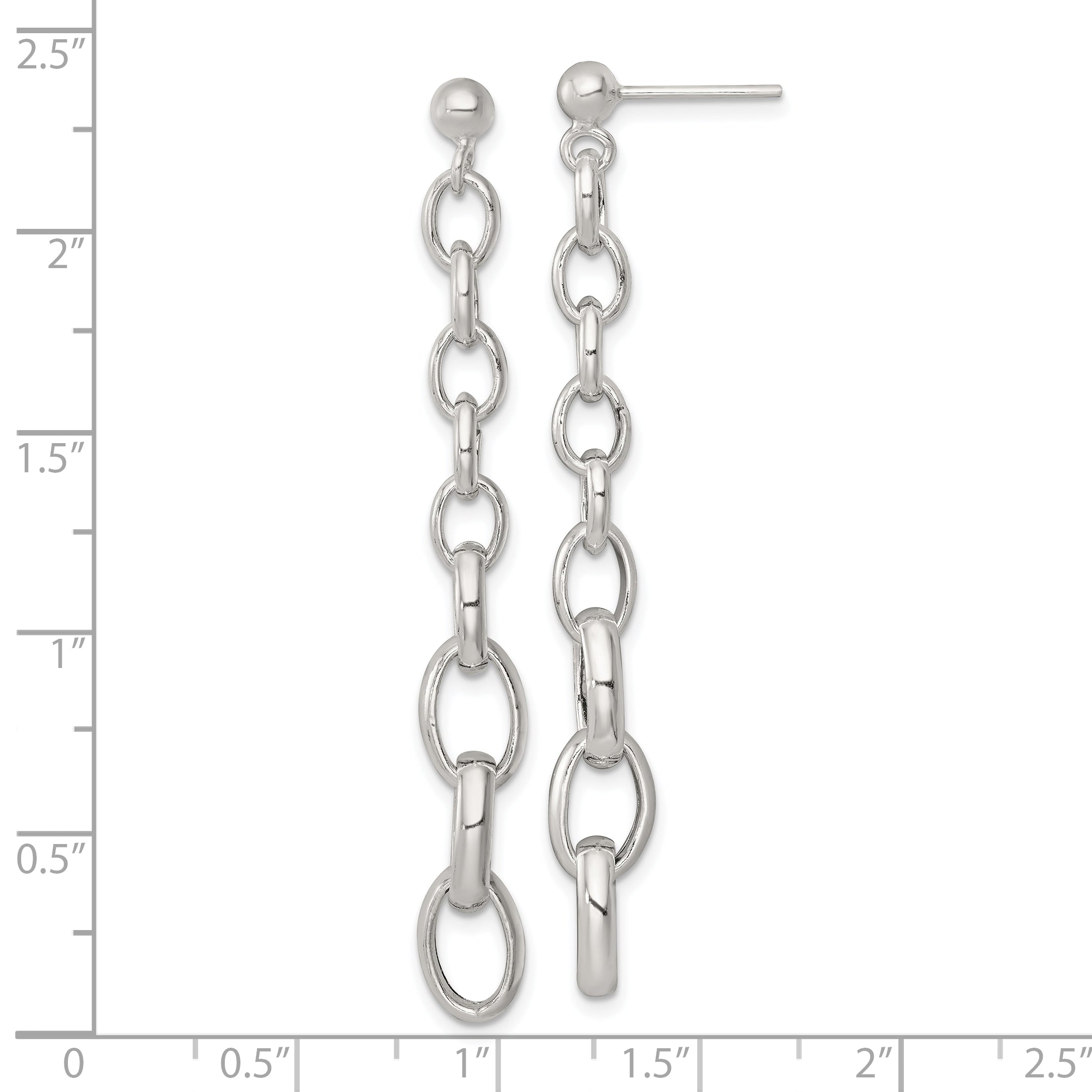 Sterling Silver Polished Graduated Cable Link Post Dangle Earrings