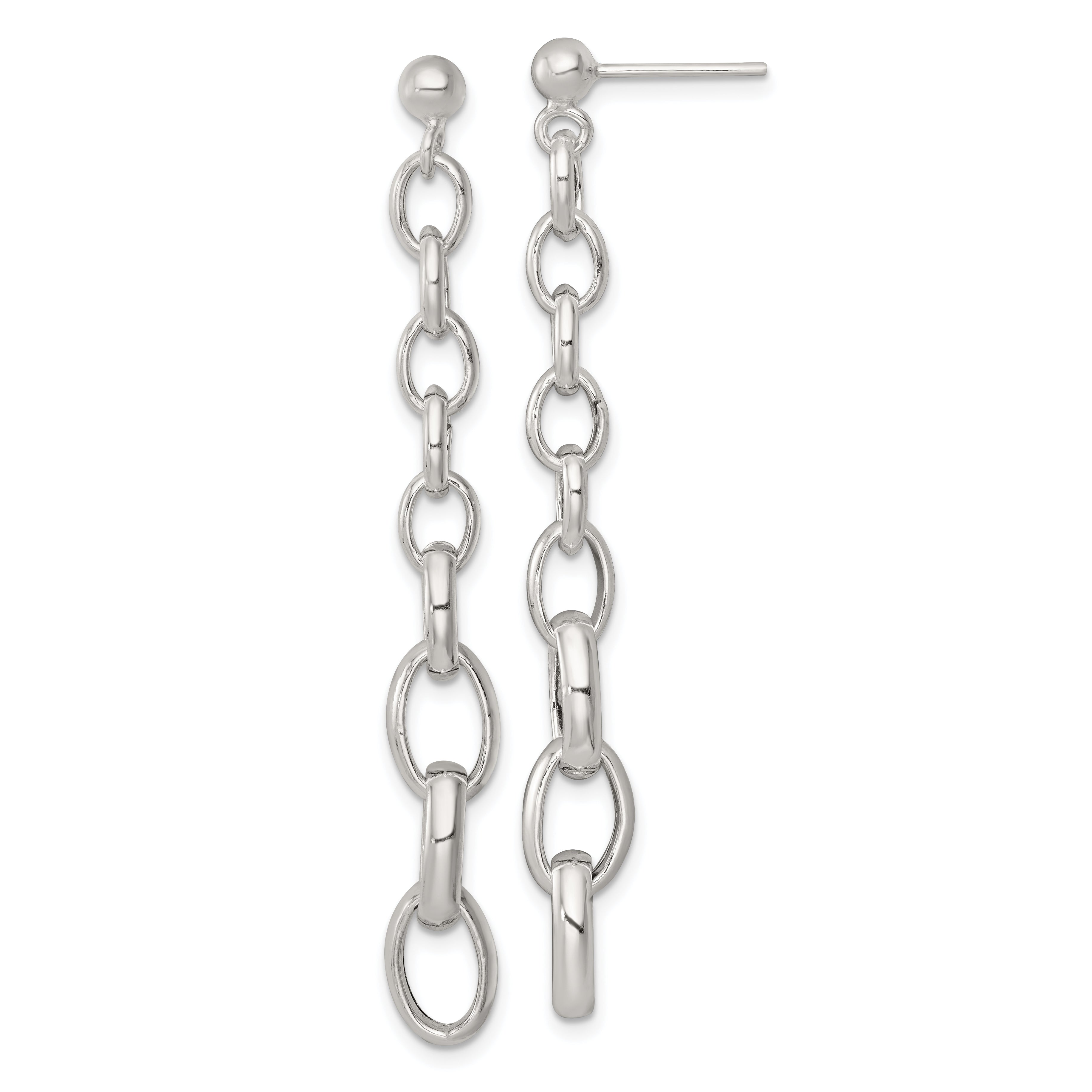 Sterling Silver Polished Graduated Cable Link Post Dangle Earrings Main image