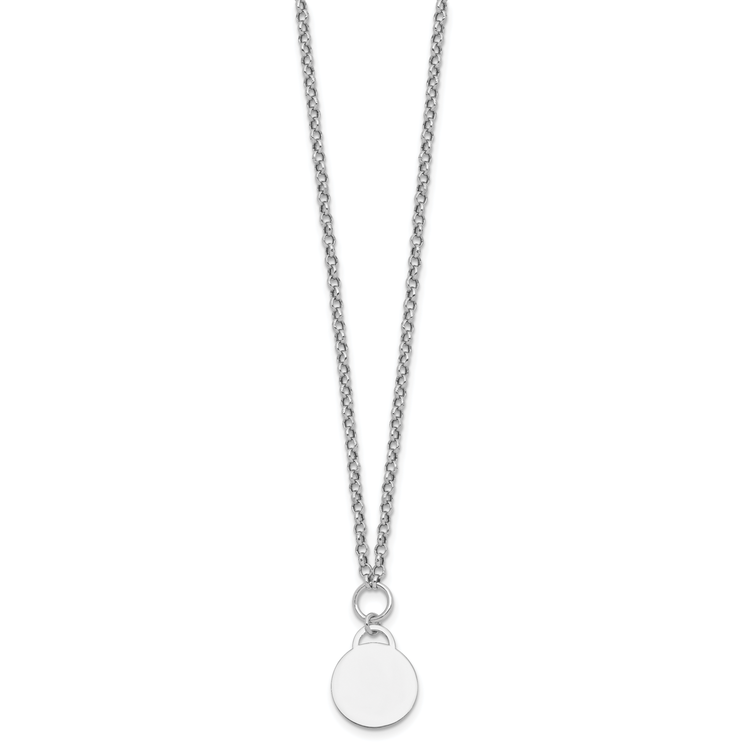 Sterling Silver Rhodium-plated Polished 16 inch with 2 inch extender Round Disc Necklace Secondary image