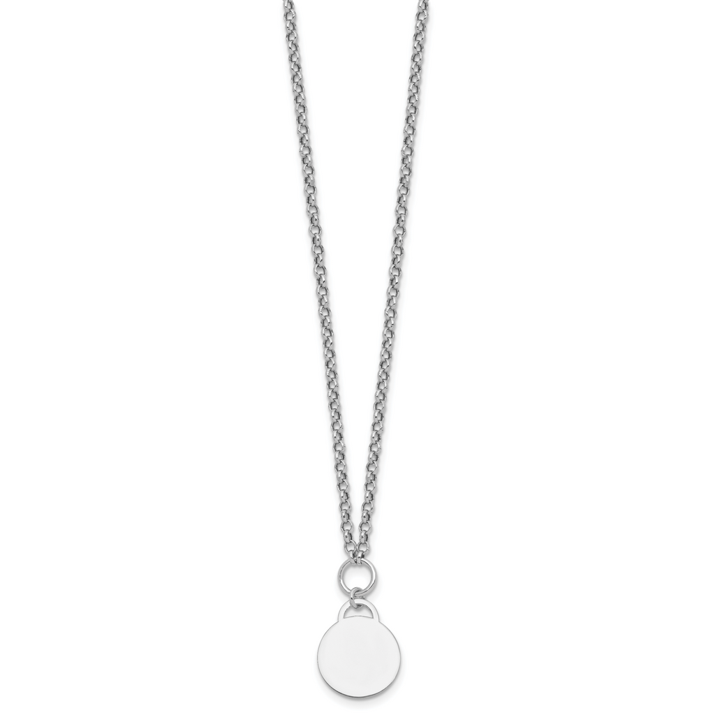 Sterling Silver Rhodium-plated Polished 16 inch with 2 inch extender Round Disc Necklace