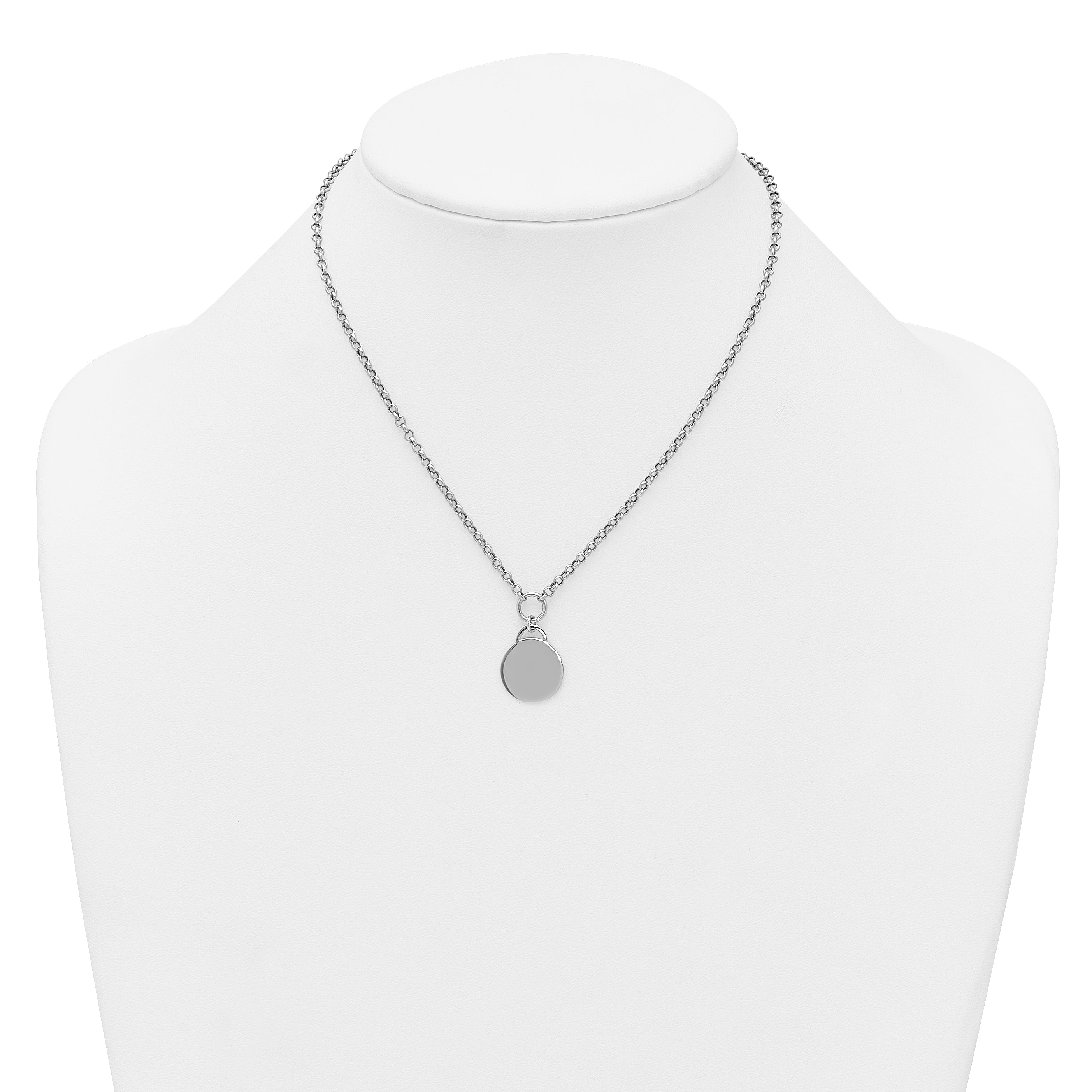 Sterling Silver Rhodium-plated Polished 16 inch with 2 inch extender Round Disc Necklace