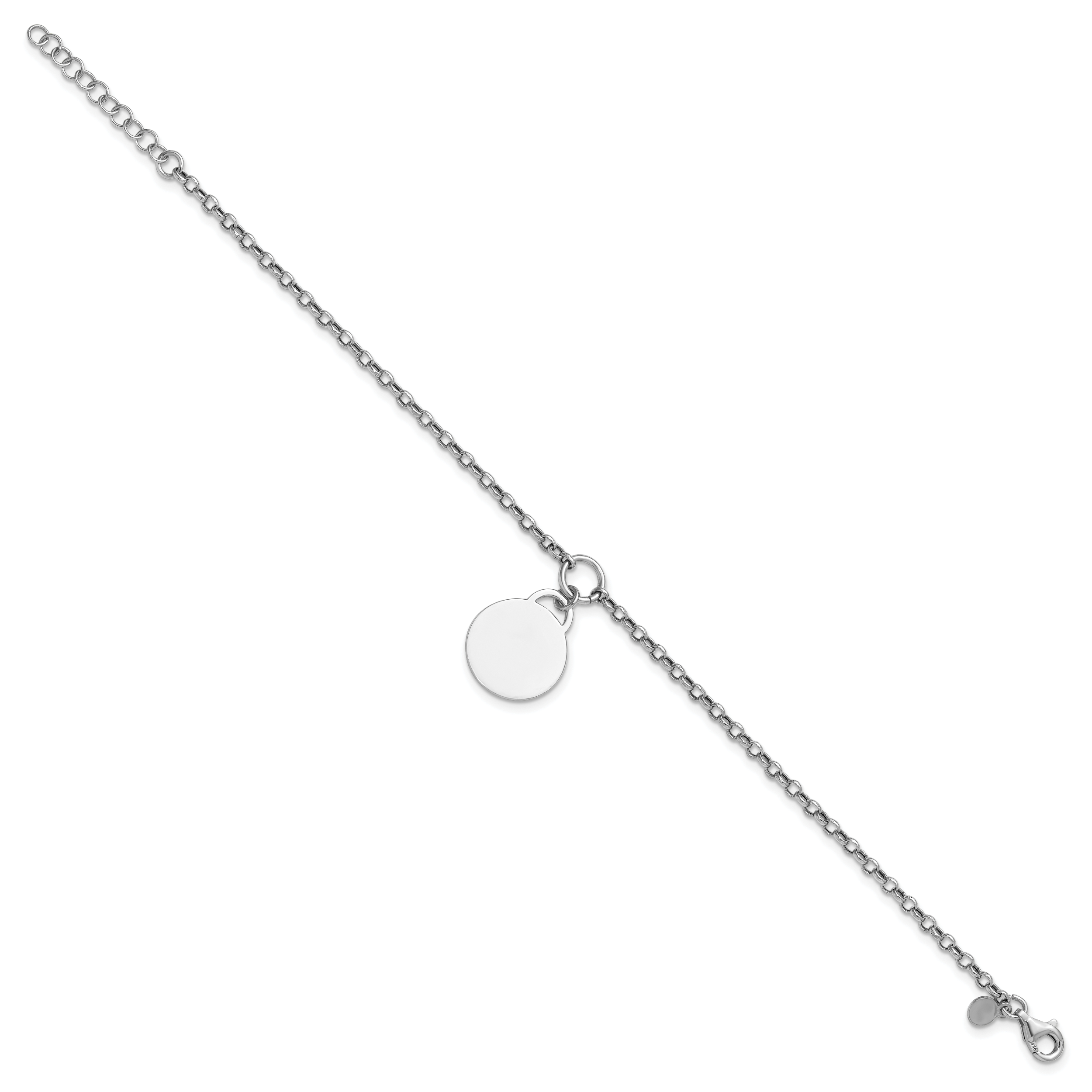 Sterling Silver Rhodium-plated Polished 7 inch with 1 inch extender Round Disc Bracelet Secondary image