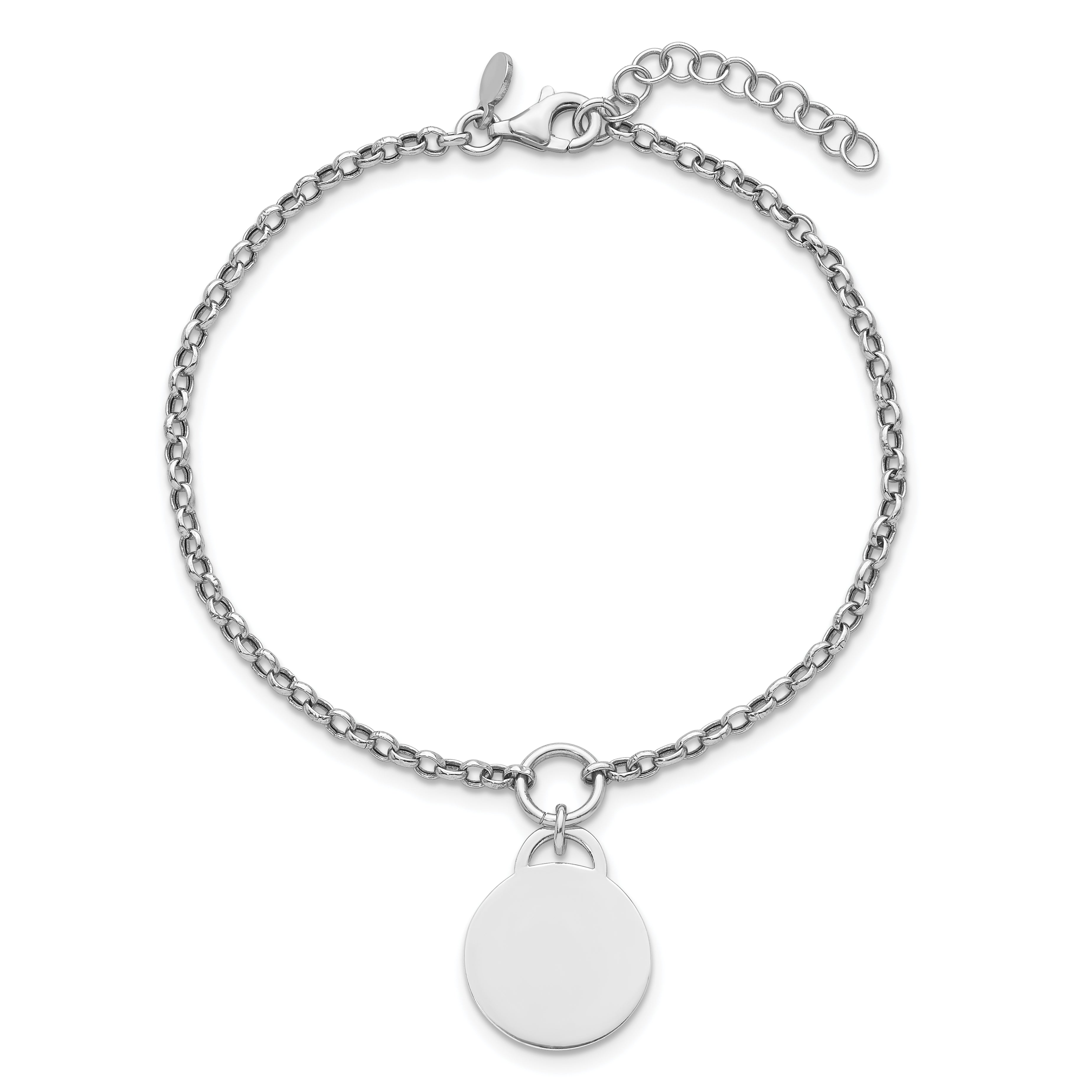 Sterling Silver Rhodium-plated Polished 7 inch with 1 inch extender Round Disc Bracelet