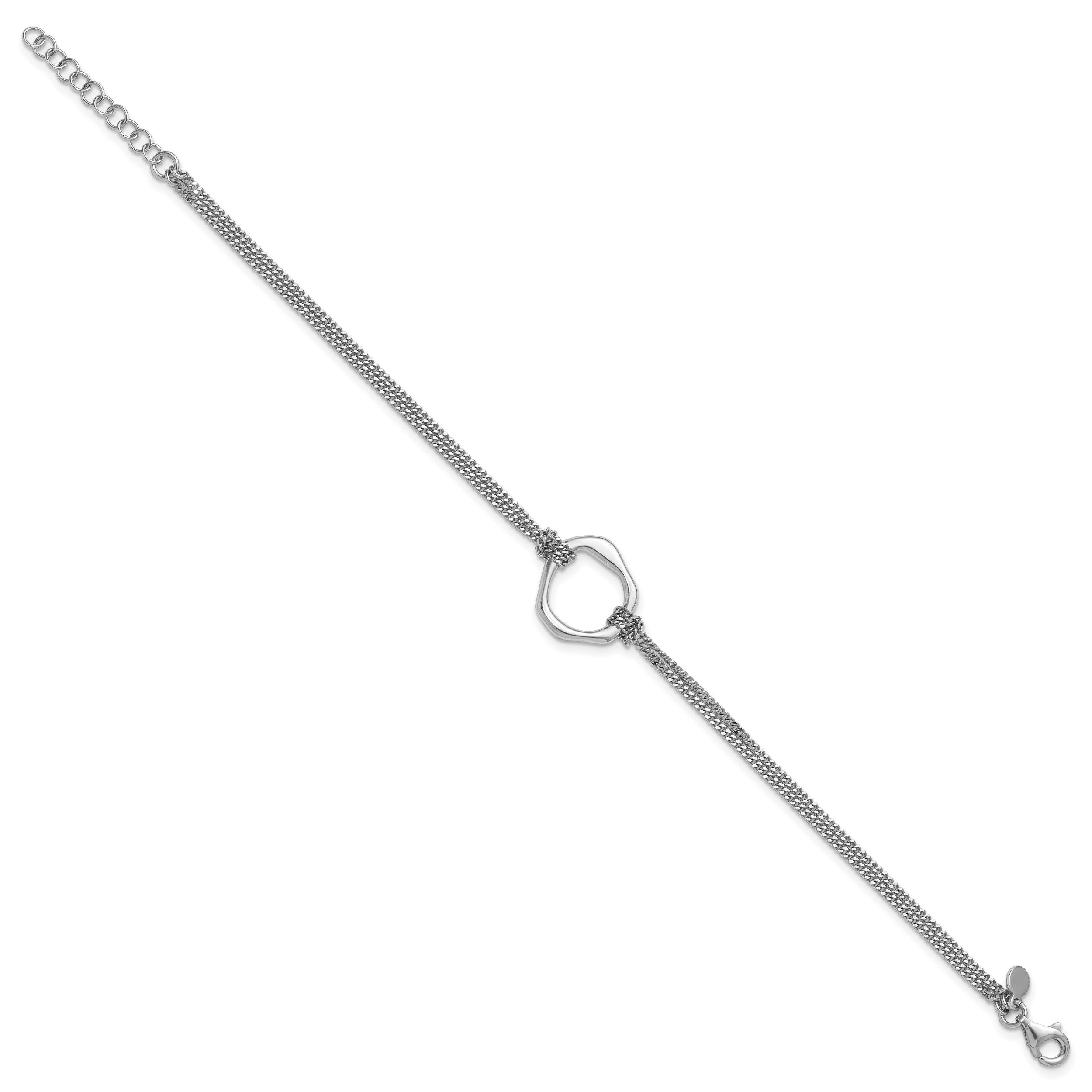 Sterling Silver Rhodium-plated Polished 7 inch with 1 inch extender Abstract 2-Strand Bracelet Secondary image