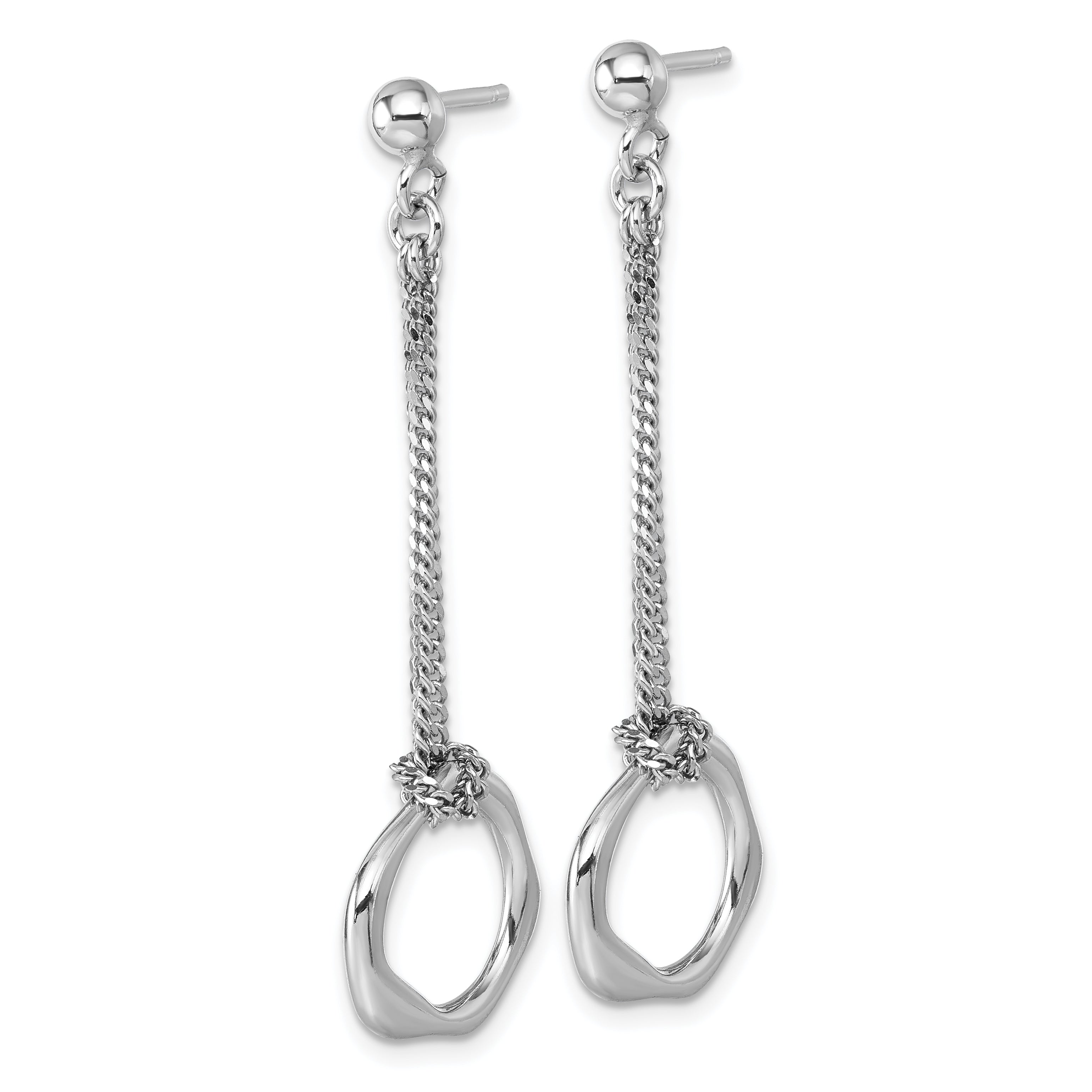 Sterling Silver Rhodium-plated Polished Abstract Chain Dangle Post Earrings Secondary image
