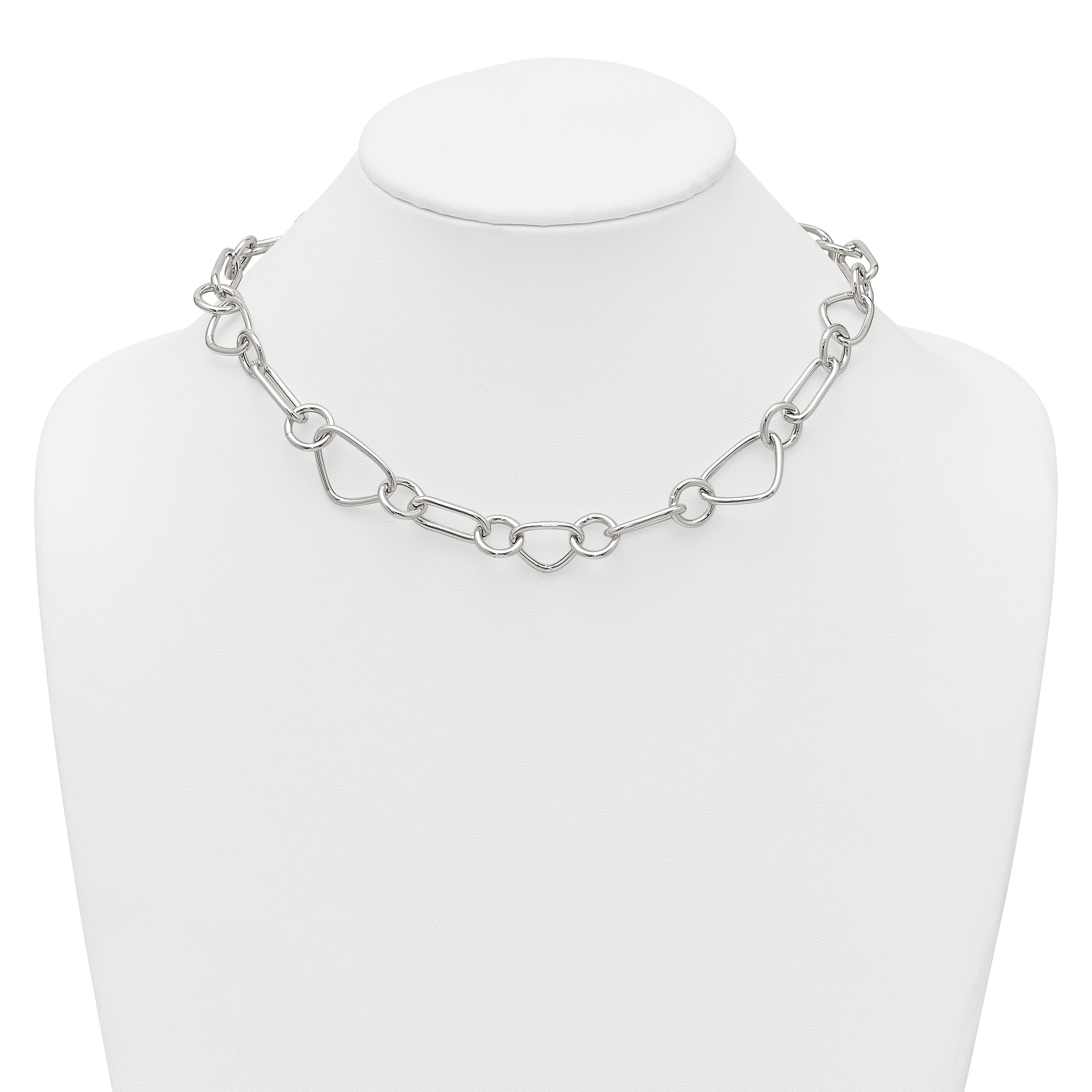 Sterling Silver Polished Triangle Round and Oval Link 17.5 inch Necklace