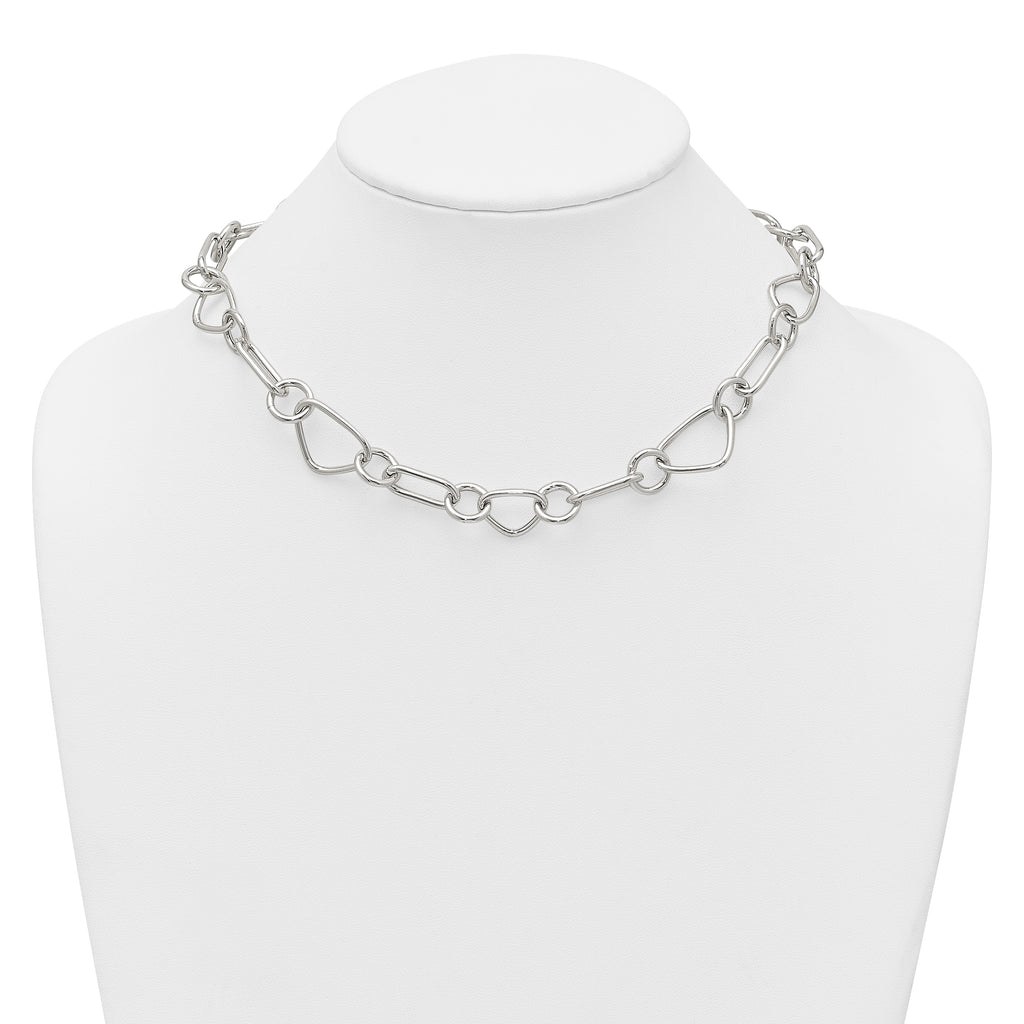 Sterling Silver Polished Triangle Round and Oval Link 17.5 inch Necklace