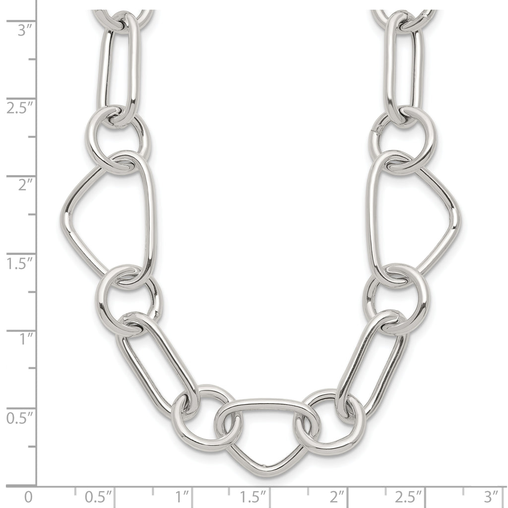 Sterling Silver Polished Triangle Round and Oval Link 17.5 inch Necklace