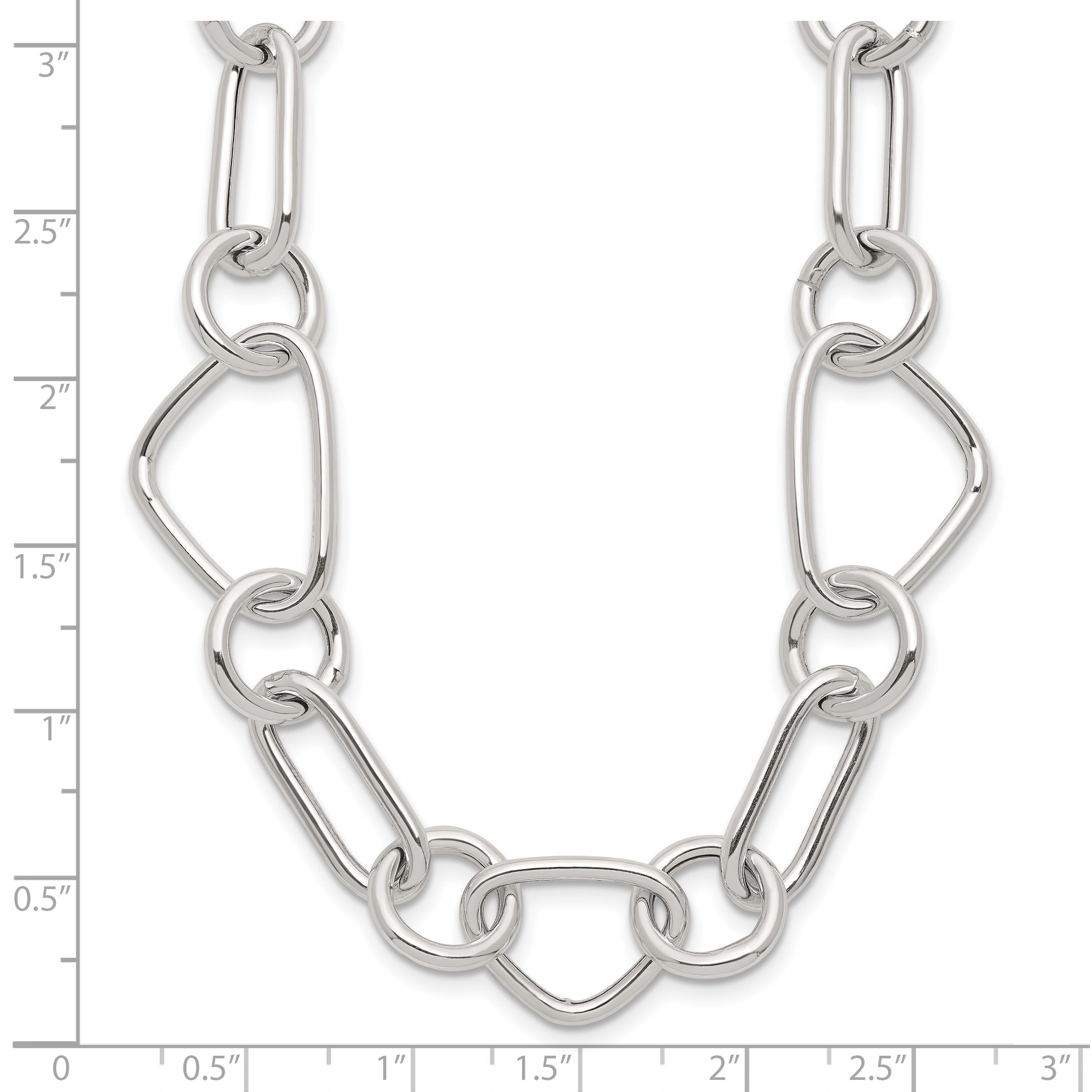 Sterling Silver Polished Triangle Round and Oval Link 17.5 inch Necklace