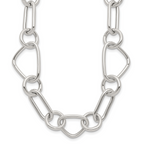 Sterling Silver Polished Triangle Round and Oval Link 17.5 inch Necklace
